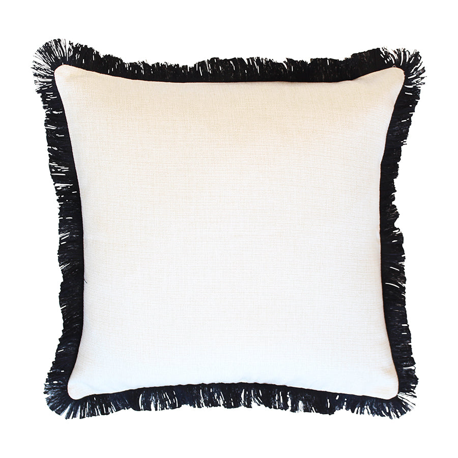 Cushion Cover-Coastal Fringe Black-Solid Natural-45cm x 45cm