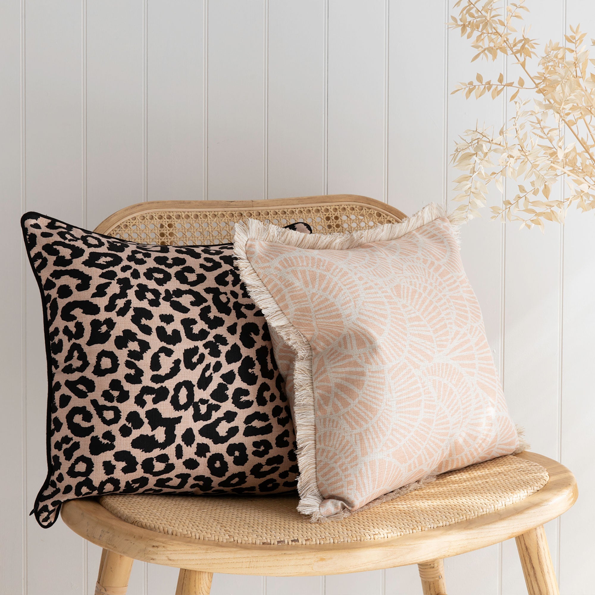 Cushion Cover-With Black Piping-Jungle Peach-45cm x 45cm