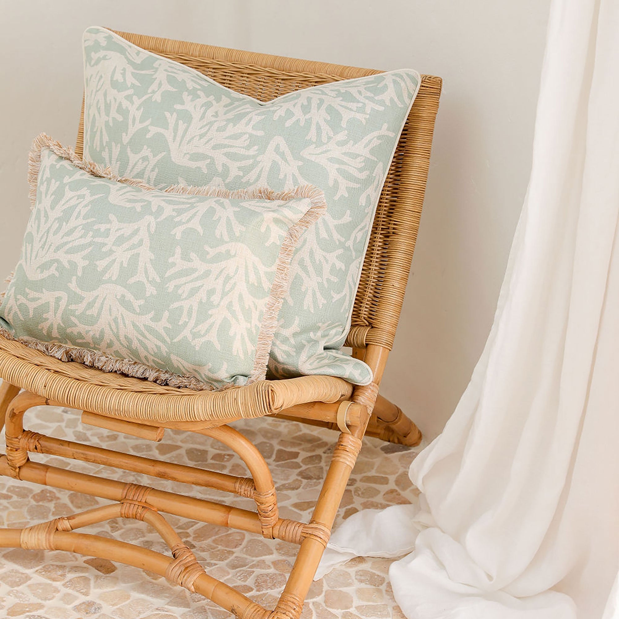 Cushion Cover-With Piping-Coastal Coral Seafoam-60cm x 60cm