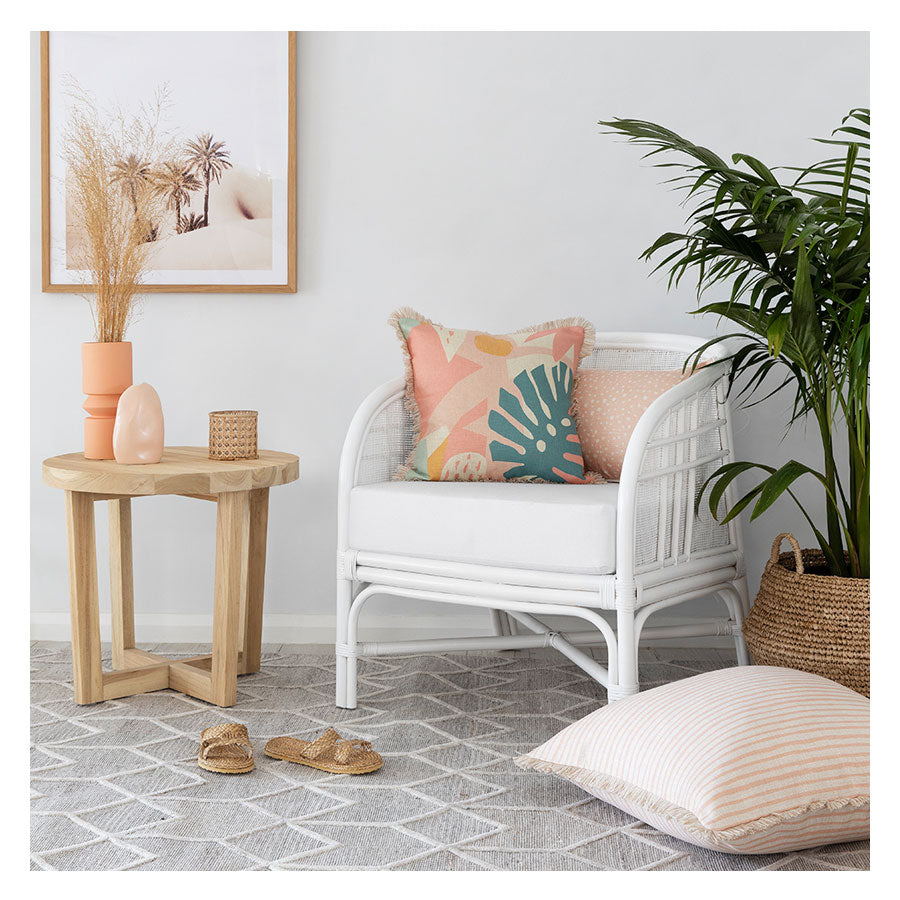 Cushion Cover-Coastal Fringe-Paint Stripes Blush-60cm x 60cm