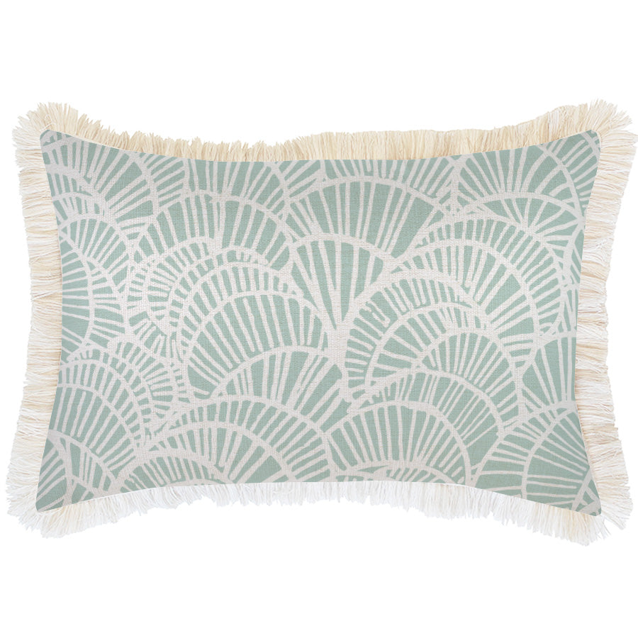 Cushion Cover-Coastal Fringe Natural-Positano Pale Mint-35cm x 50cm