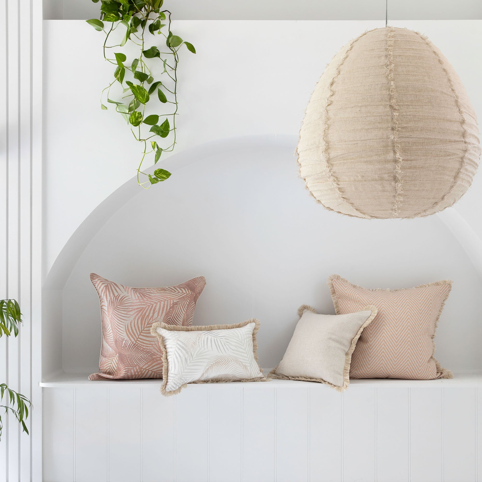 Cushion Cover-Coastal Fringe Natural-Seminyak Biscuit-35cm x 50cm