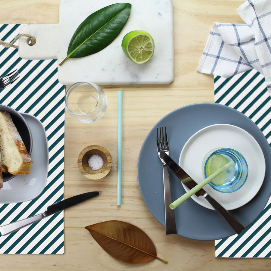 Placemat set of 4-Side Stripe Teal-46cm x 33cm