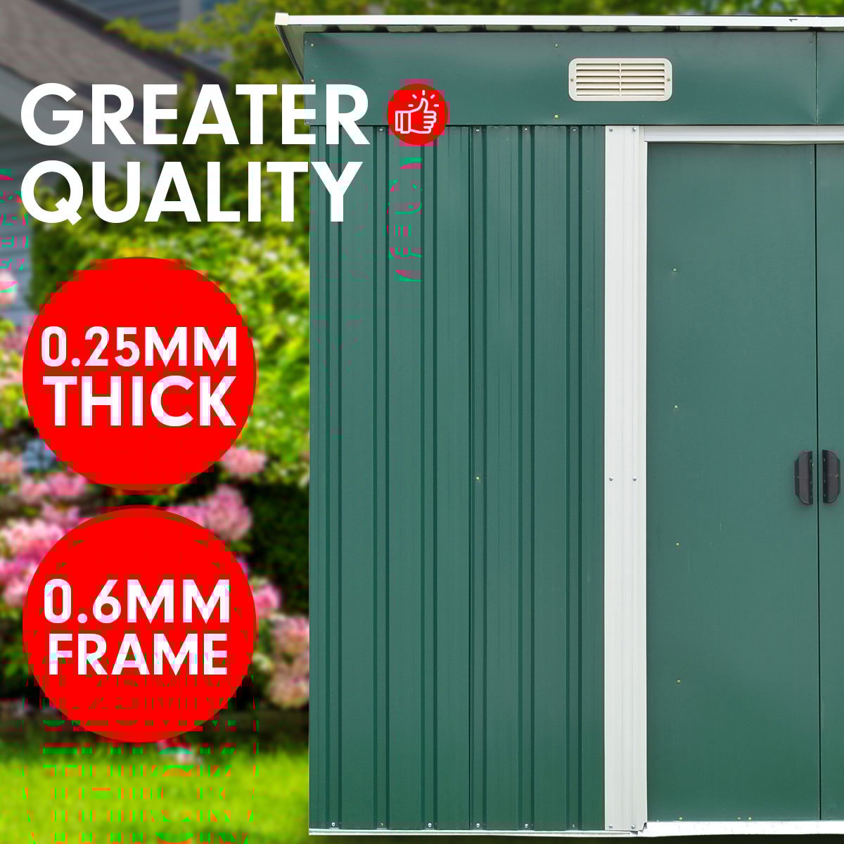 Wallaroo 4ft x 8ft Garden Shed with Base Flat Roof Outdoor Storage - Green