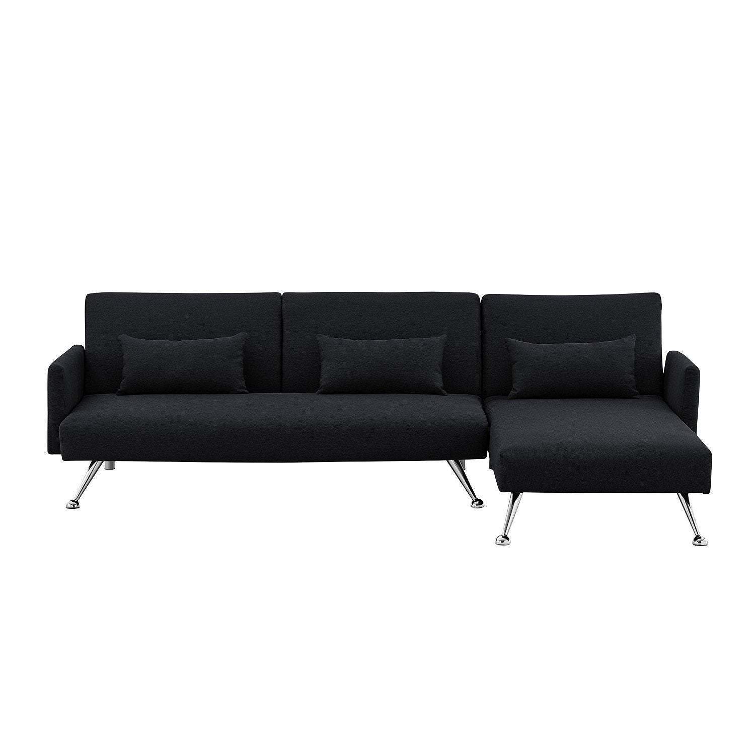 Sarantino Mia 3-Seater Sofa Bed with Chaise & 3 Pillows - Black