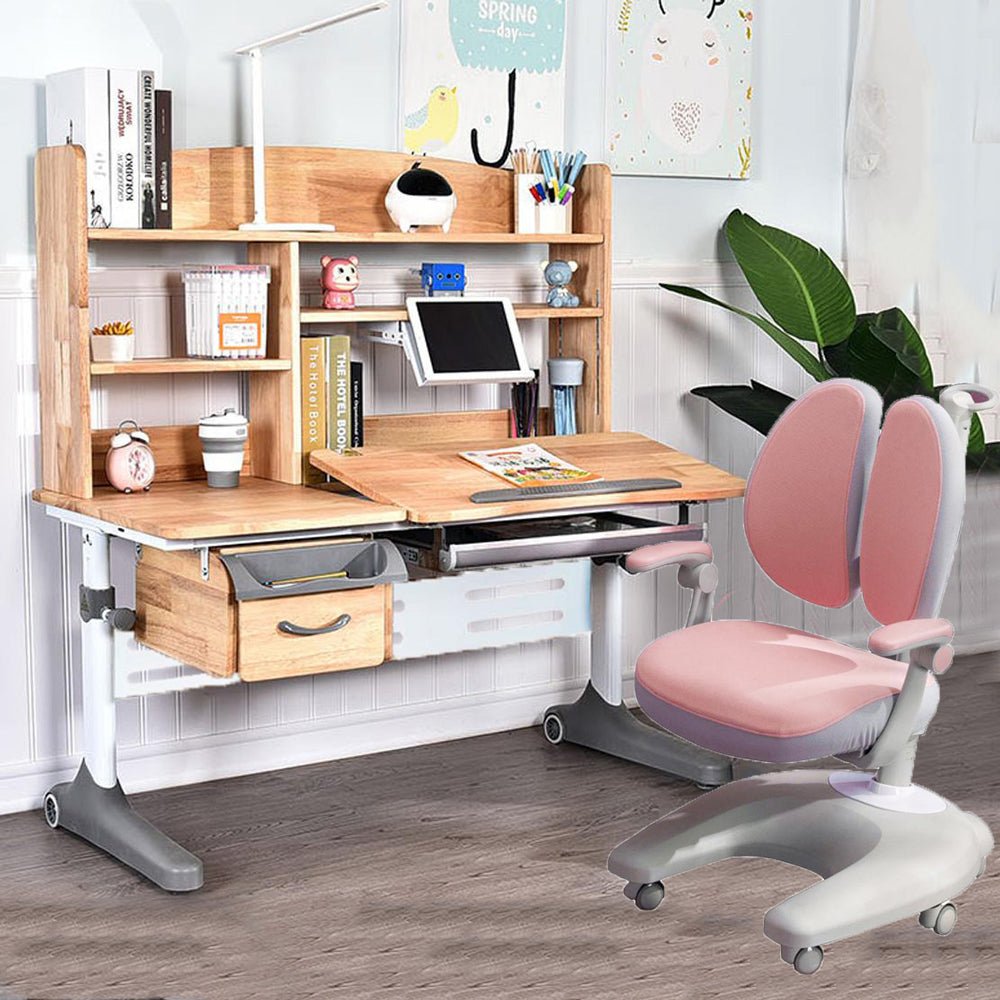 Solid Rubber Wood Height Adjustable Children Kids Ergonomic Study Desk Blue Chair Set 120cm AU