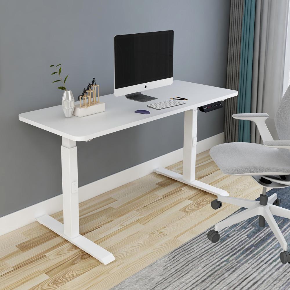 120cm Standing Desk Height Adjustable Sit White Stand Motorised Dual Motors Frame Birch Top