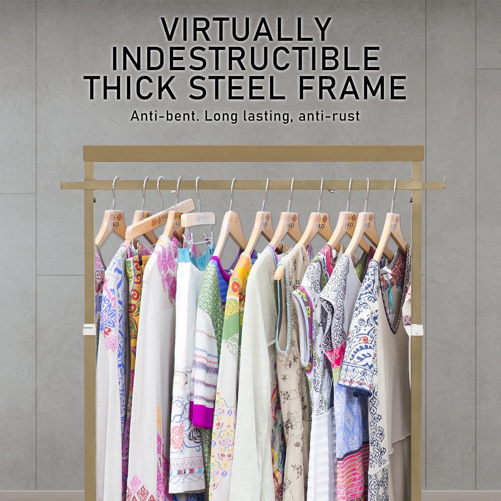 Meoktong Gold Clothes Rack Coat Stand Hanging Adjustable Rollable Steel