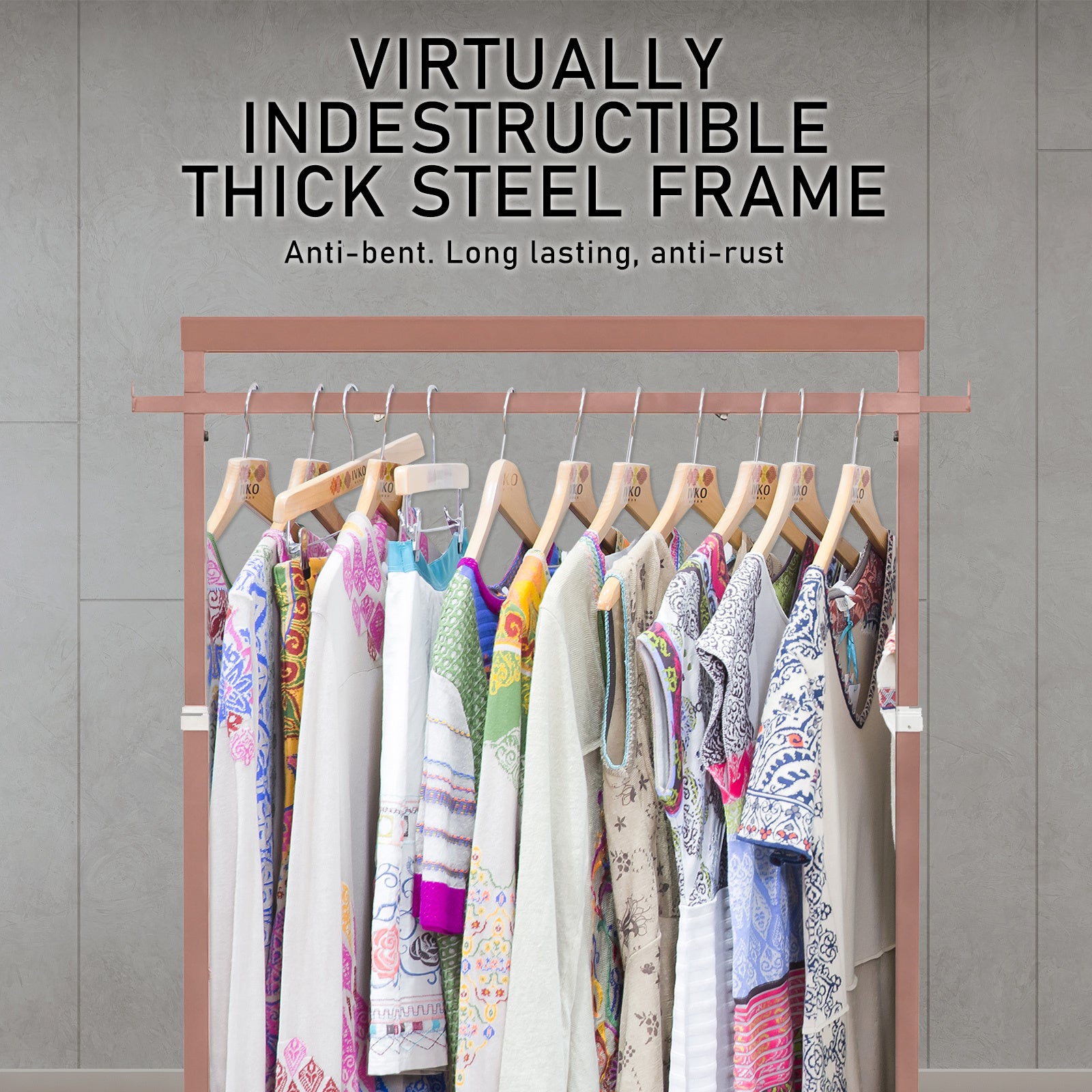 Meoktong Rose Gold Clothes Rack Coat Stand Hanging Adjustable Rollable Steel