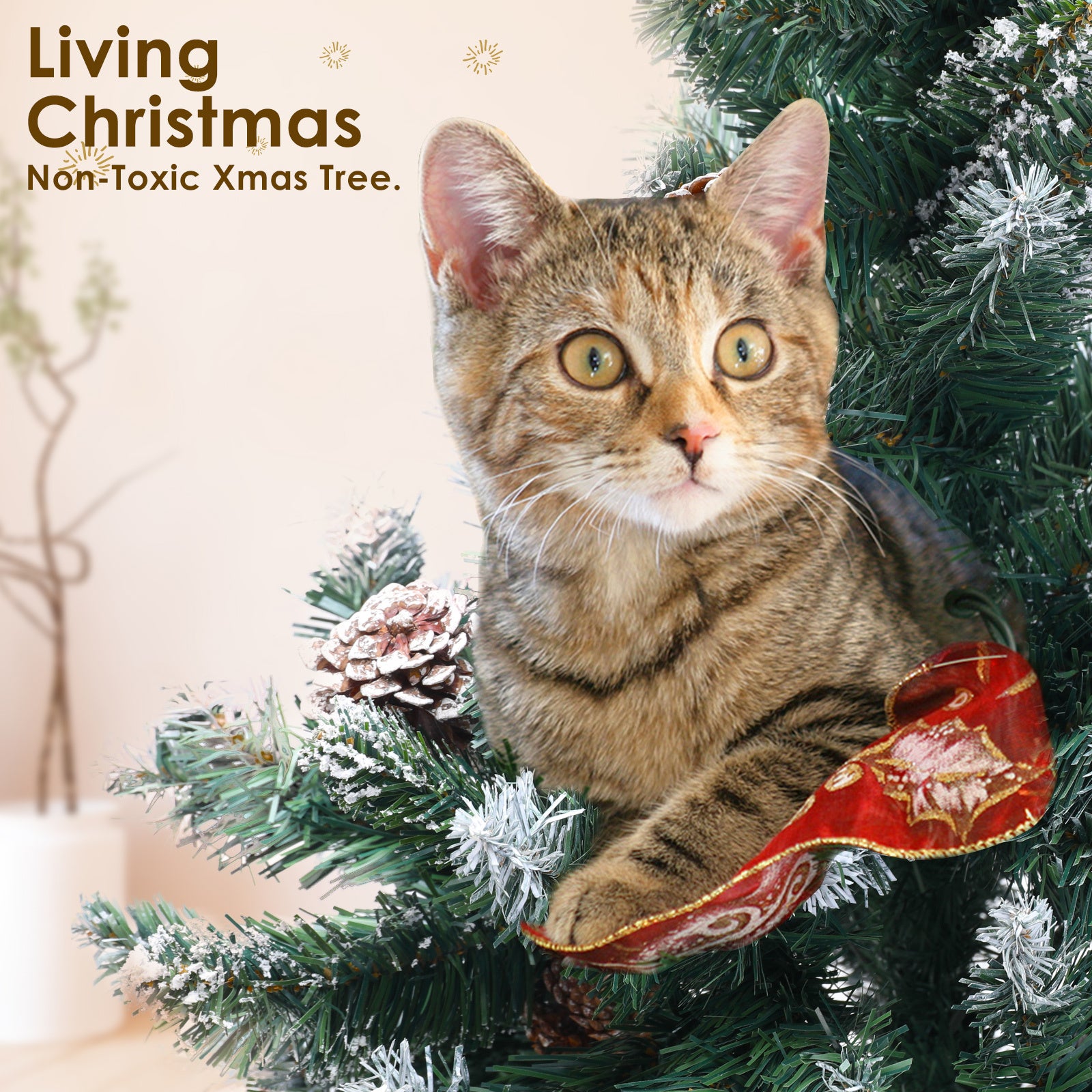 Home Ready 7Ft 210cm 1290 tips Green Snowy Christmas Tree Xmas Pine Cones + Bauble Balls