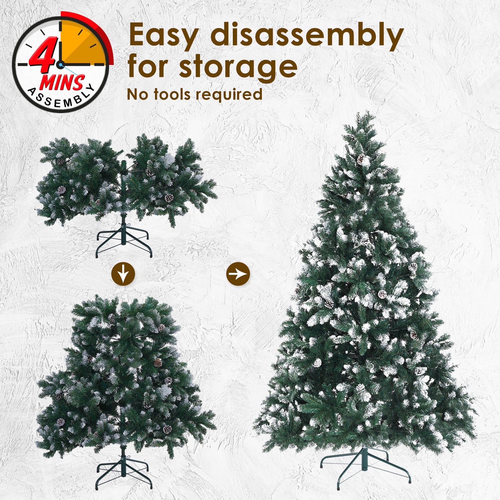 Home Ready 7Ft 210cm 1290 tips Green Snowy Christmas Tree Xmas Pine Cones + Bauble Balls