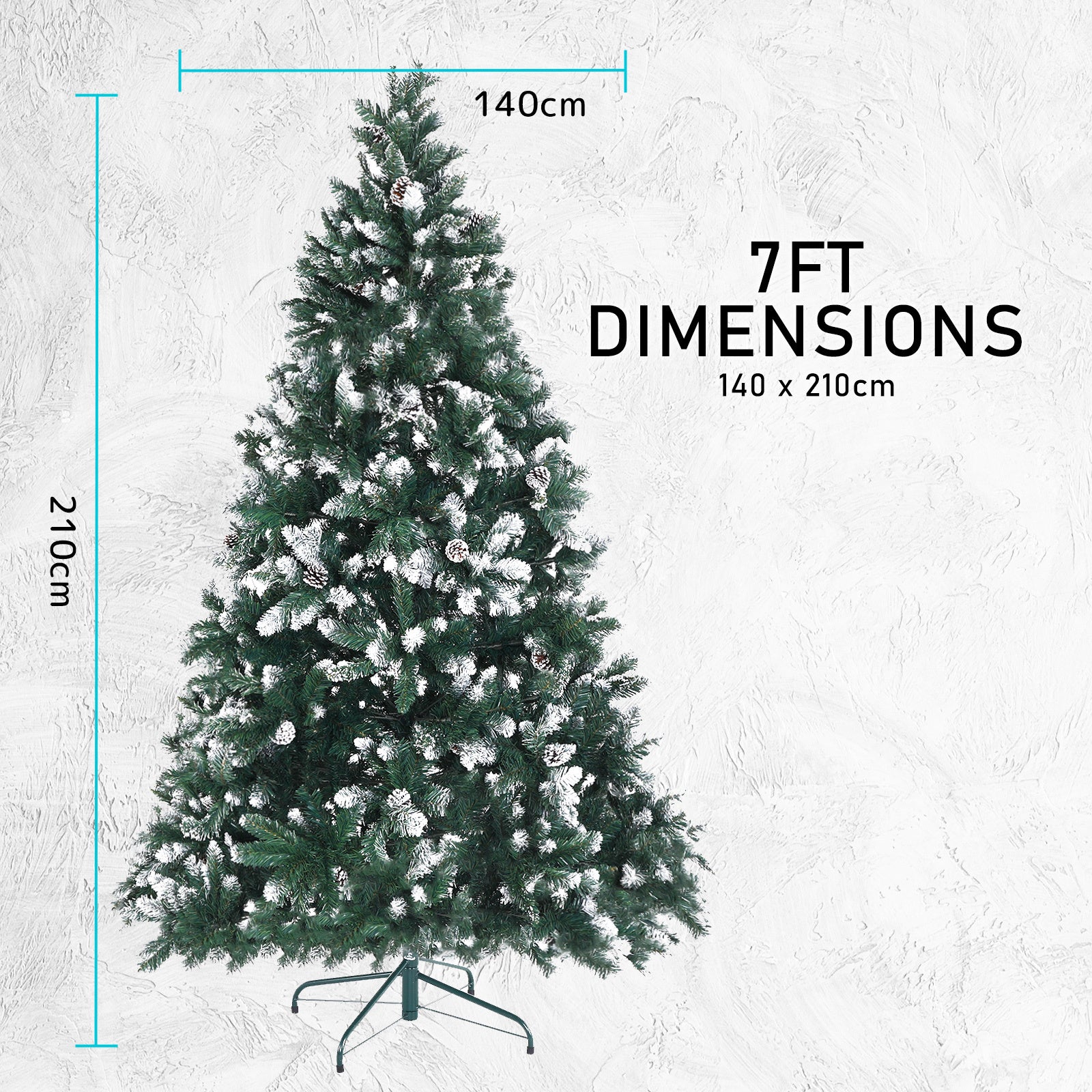 Home Ready 7Ft 210cm 1290 tips Green Snowy Christmas Tree Xmas Pine Cones + Bauble Balls