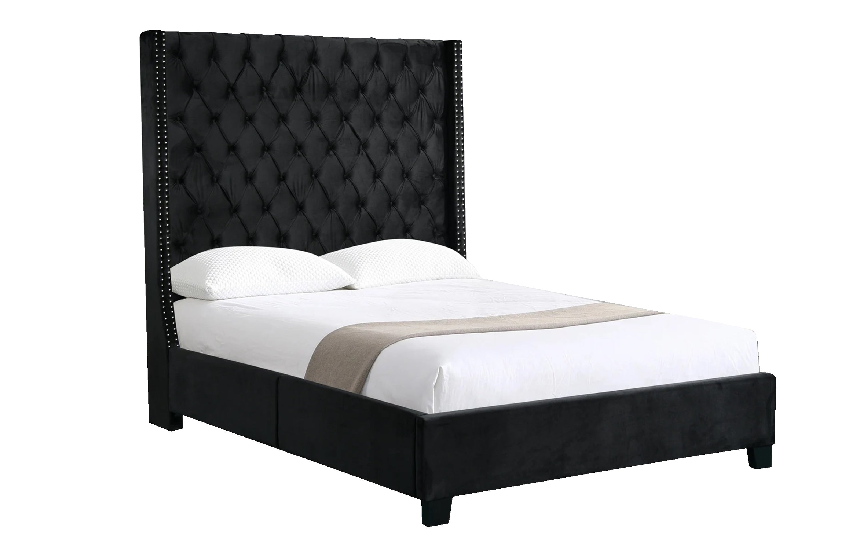 Ella Winged Bed 180cm - King Size - Black Velvet