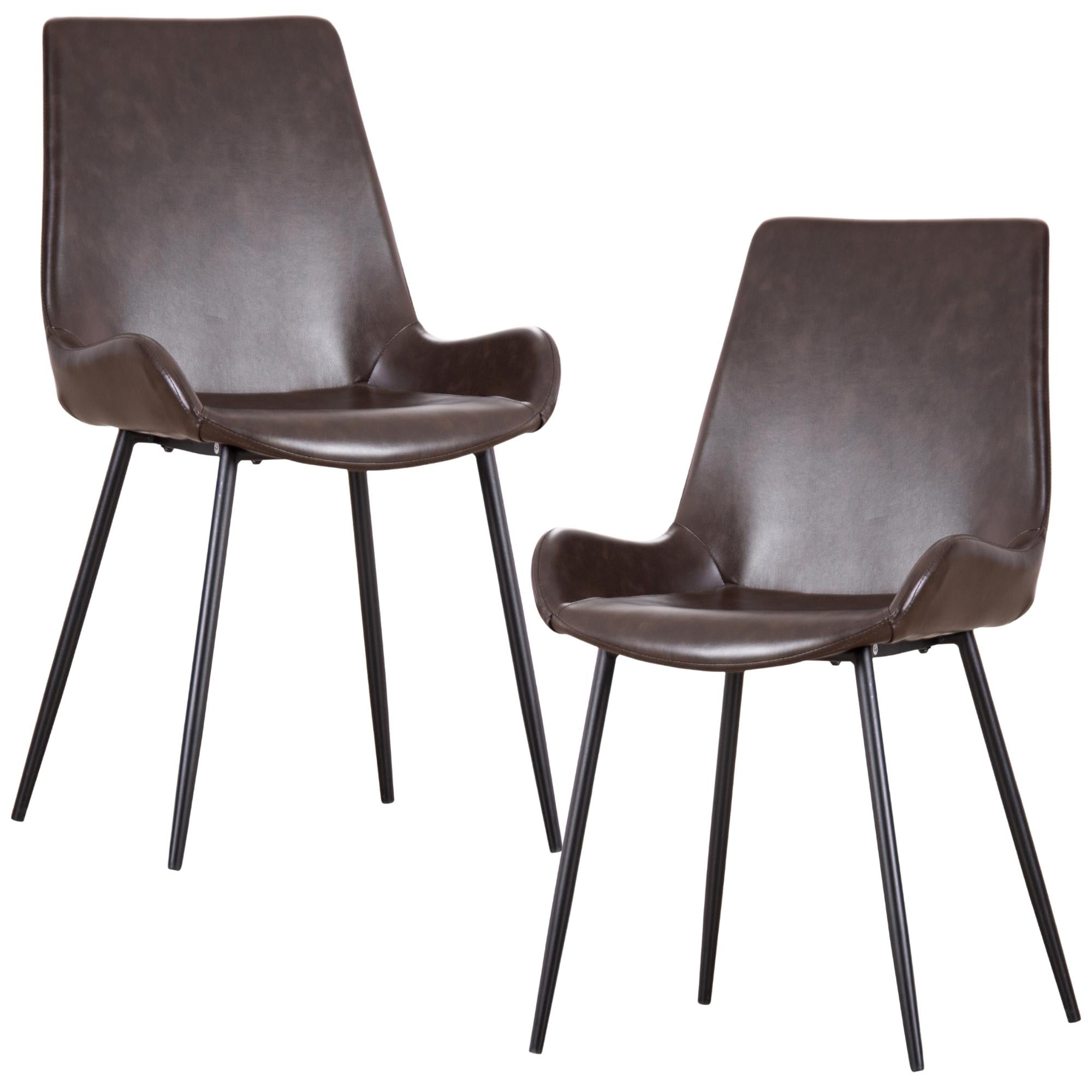 Brando Set of 2 PU Leather Upholstered Dining Chair Metal Leg - Brown