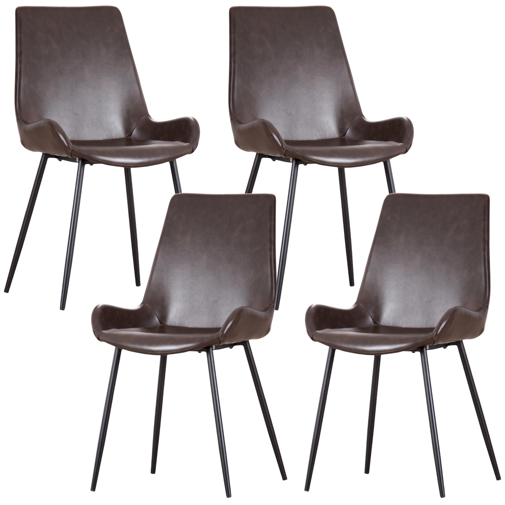 Brando Set of 4 PU Leather Upholstered Dining Chair Metal Leg - Brown