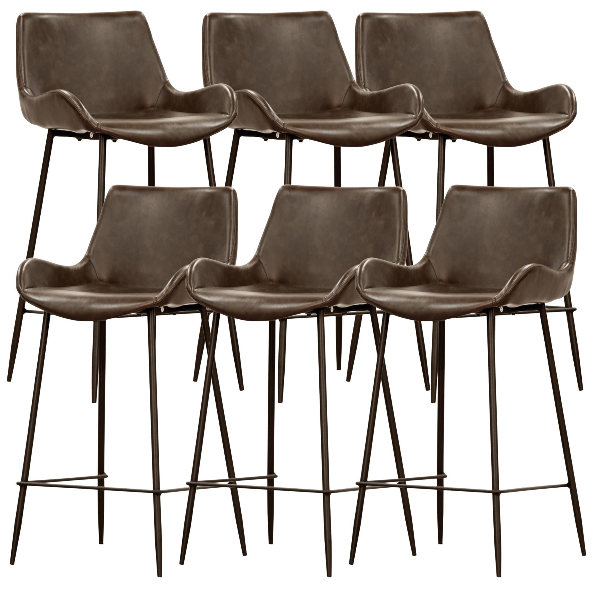Brando Set of 6 PU Leather Upholstered Bar Chair Metal Leg Stool - Brown