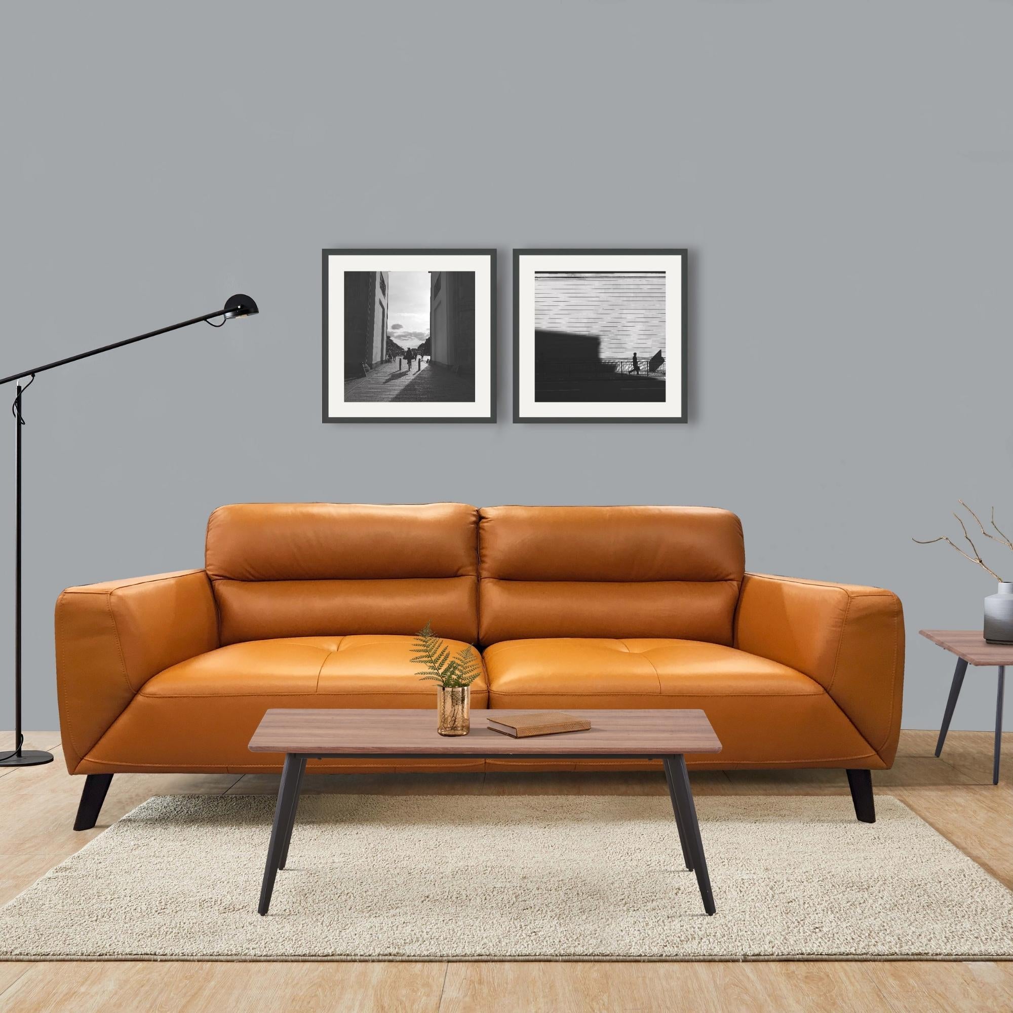 Downy Genuine Leather Sofa 3 Seater Upholstered Lounge Couch - Tangerine