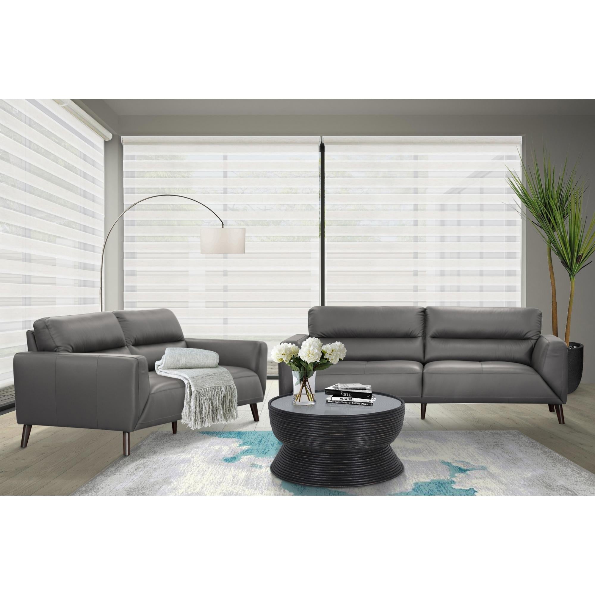 Downy Genuine Leather Sofa Set 3 + 2 Seater Upholstered Lounge Couch - Gunmetal