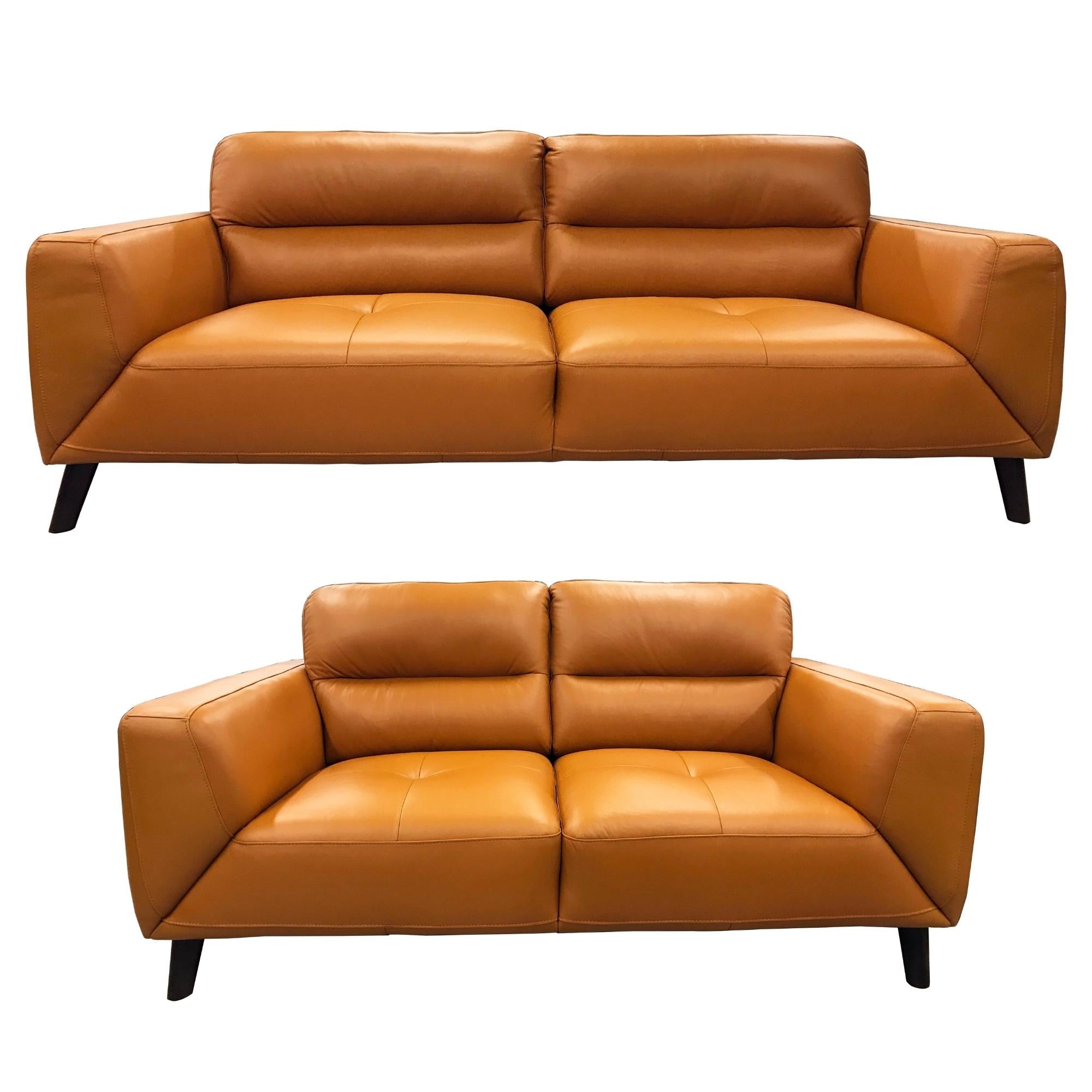Downy Genuine Leather Sofa Set 3 + 2 Seater Upholstered Lounge Couch Tangerine