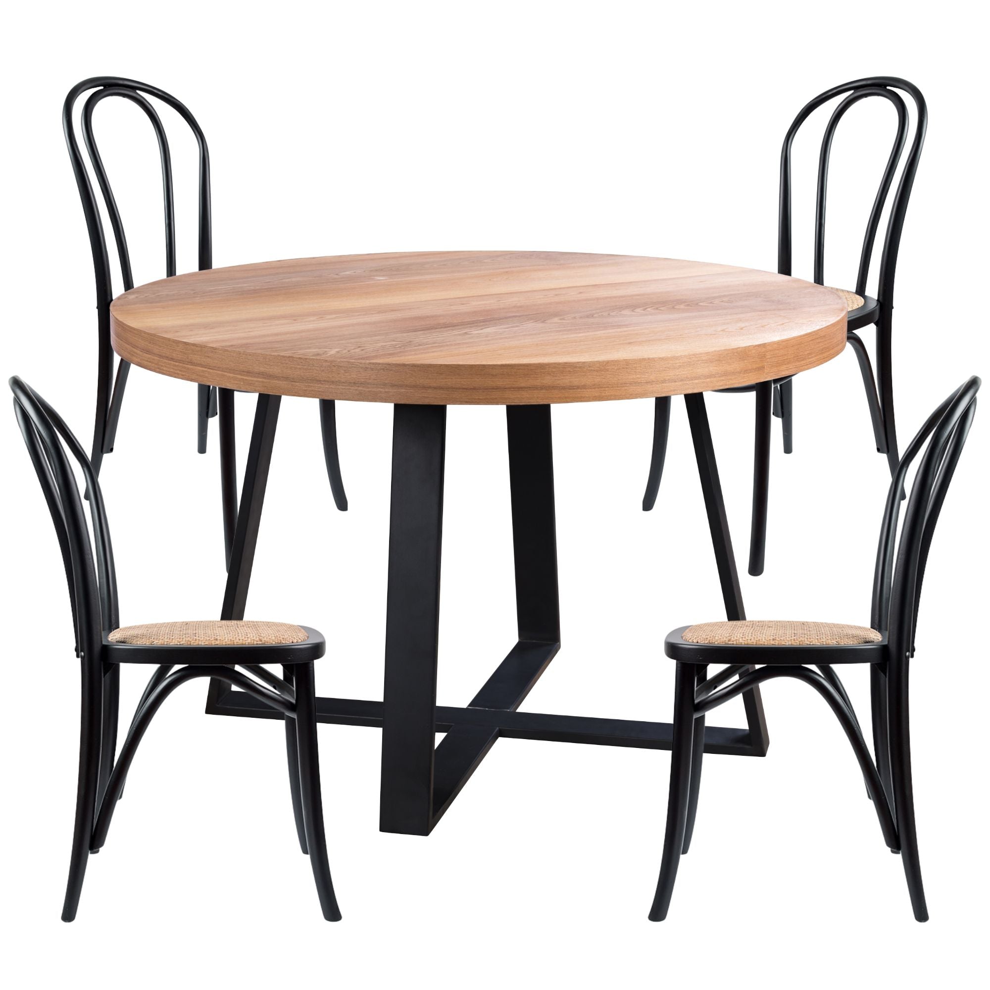 Petunia 5pc 120cm Round Dining Table Set 4 Arched Back Chair Elm Timber Wood