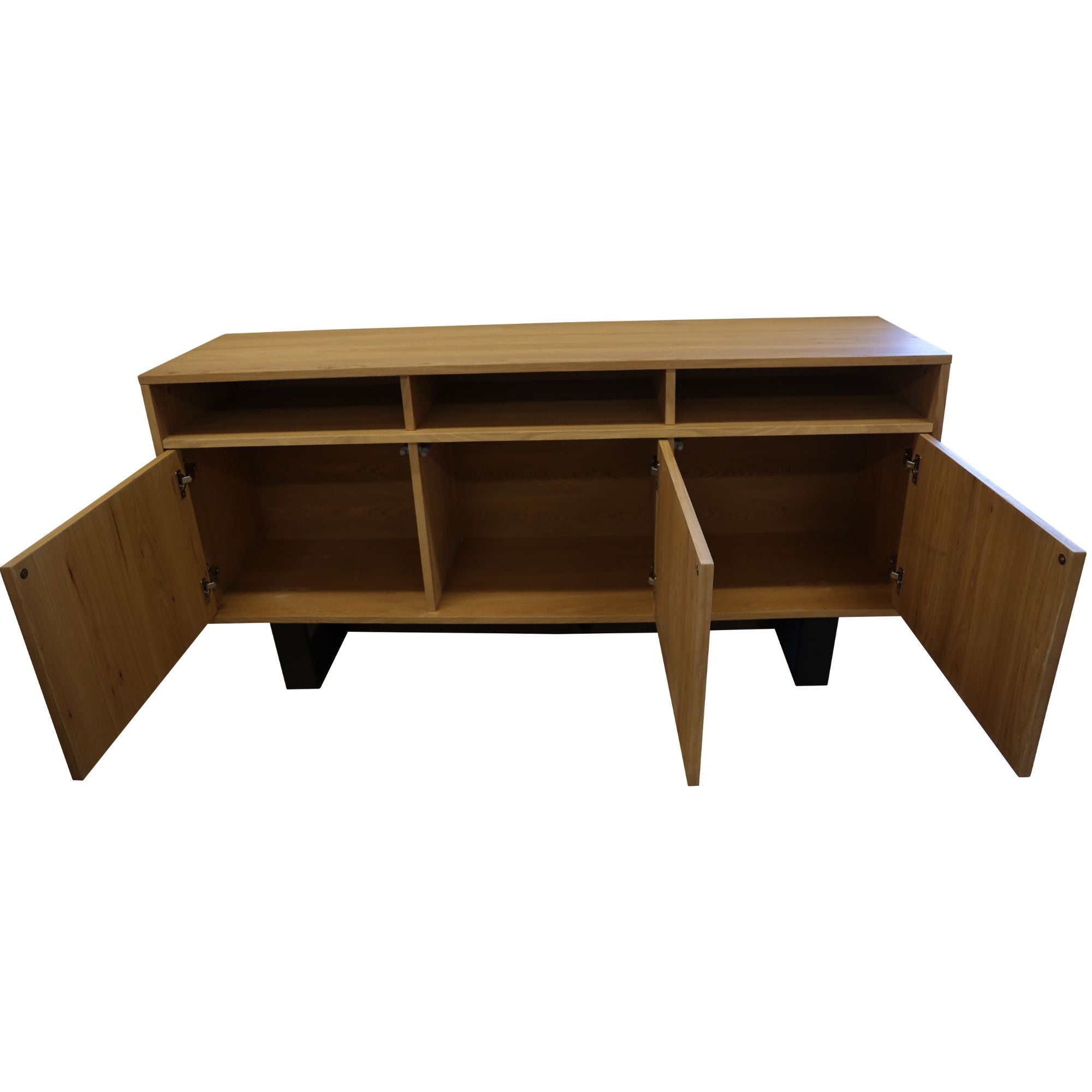 Petunia Buffet Table 160cm 3 Door 3 Niche Elm Timber Wood Metal Leg - Natural