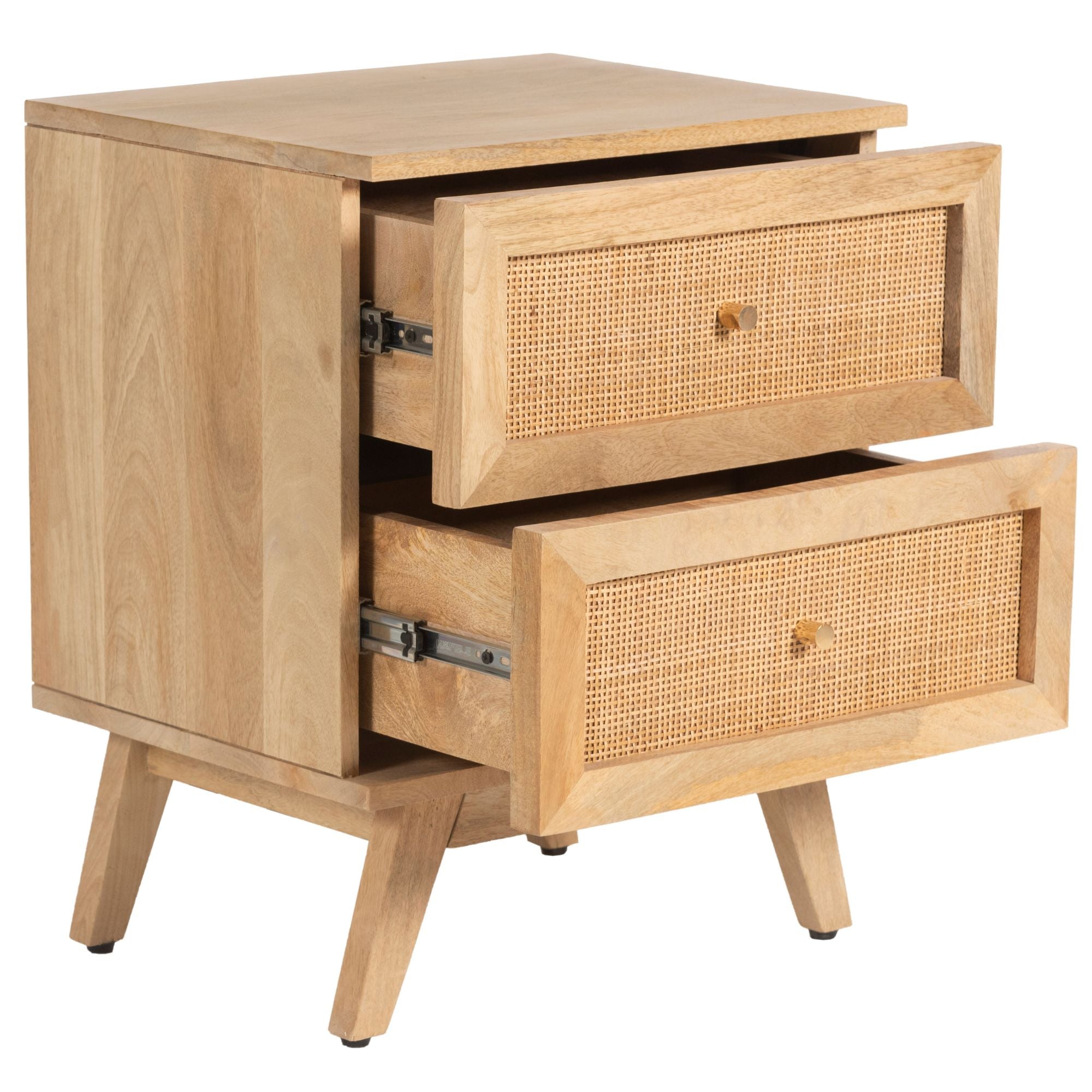Olearia Bedside Table 2 Drawer Storage Cabinet Solid Mango Wood Rattan Natural