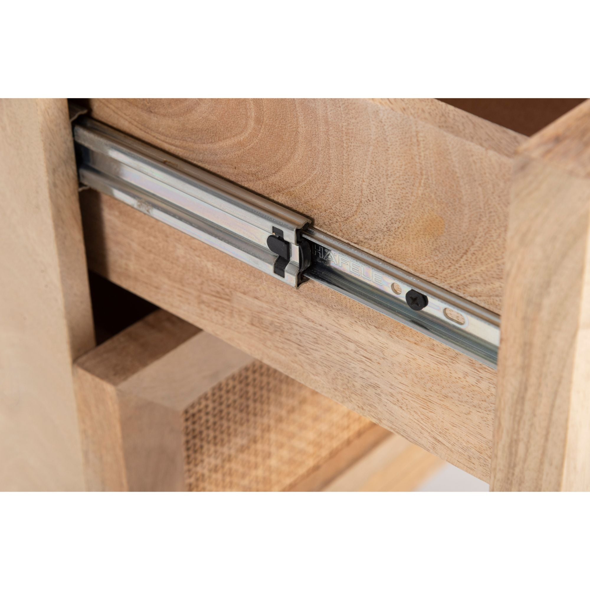 Olearia Bedside Table 2 Drawer Storage Cabinet Solid Mango Wood Rattan Natural