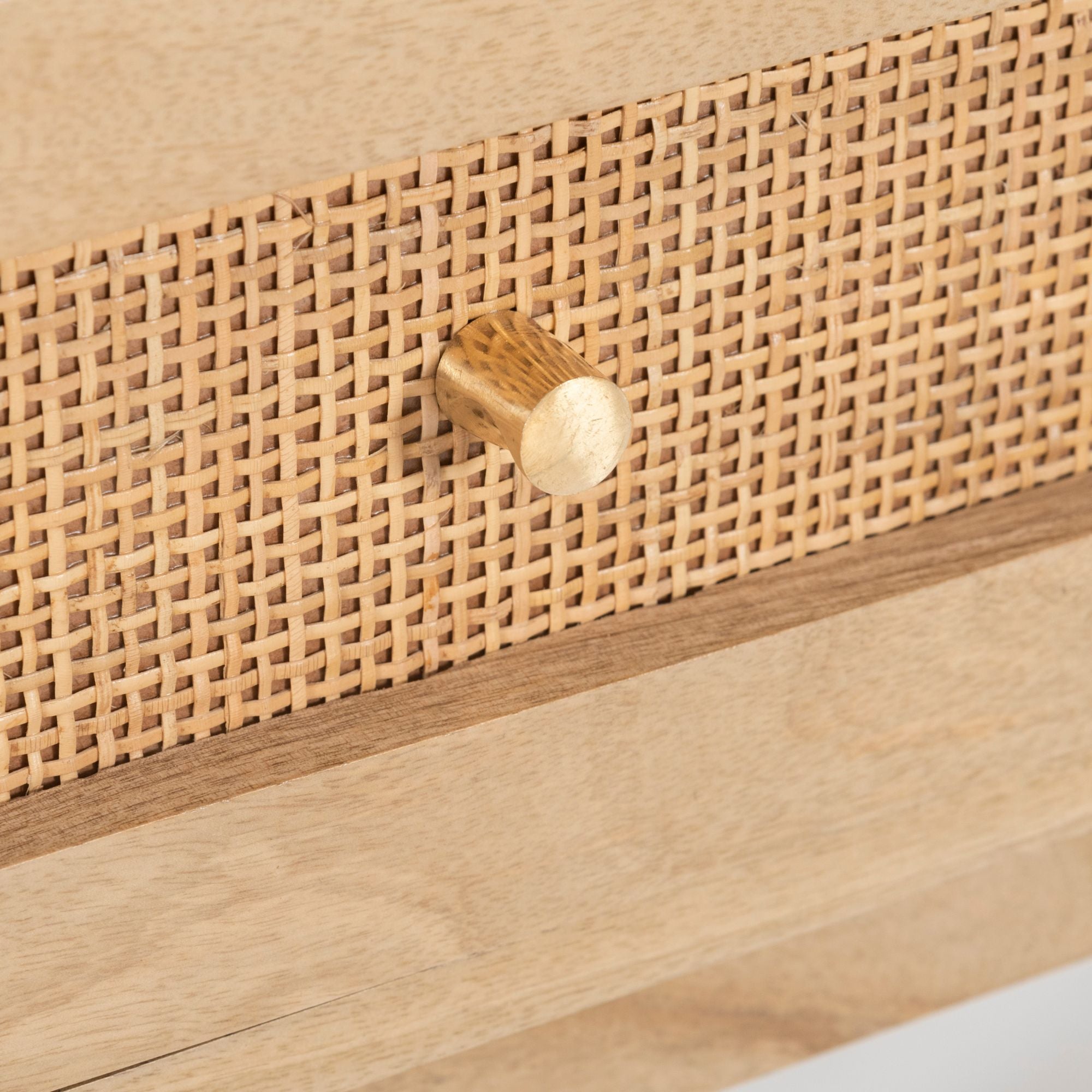 Olearia Bedside Table 1 Drawer Storage Cabinet Solid Mango Wood Rattan Natural