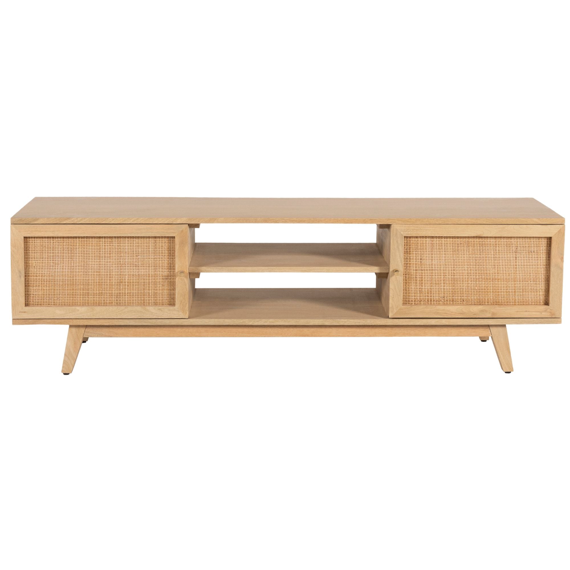 Olearia ETU Entertainment TV Unit 150cm Solid Mango Wood Rattan 2 Door Natural