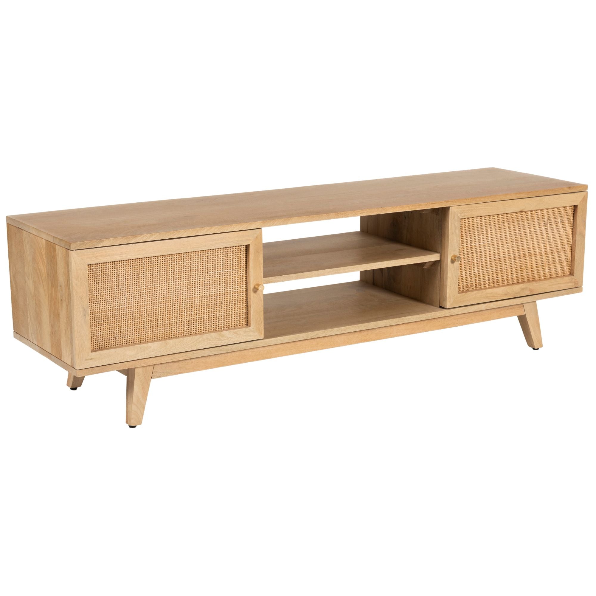 Olearia ETU Entertainment TV Unit 150cm Solid Mango Wood Rattan 2 Door Natural