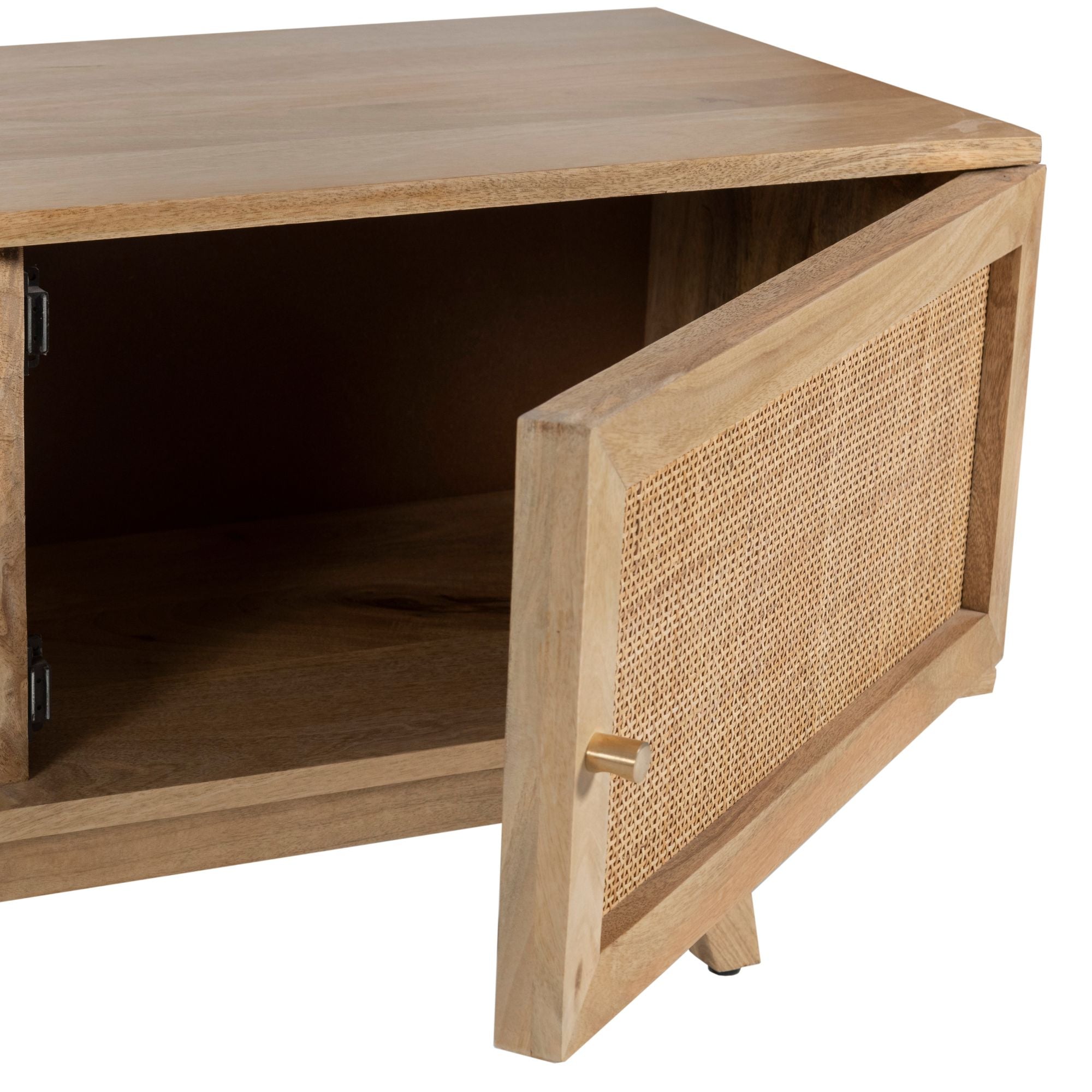 Olearia ETU Entertainment TV Unit 175cm Solid Mango Wood Rattan 2 Door Natural