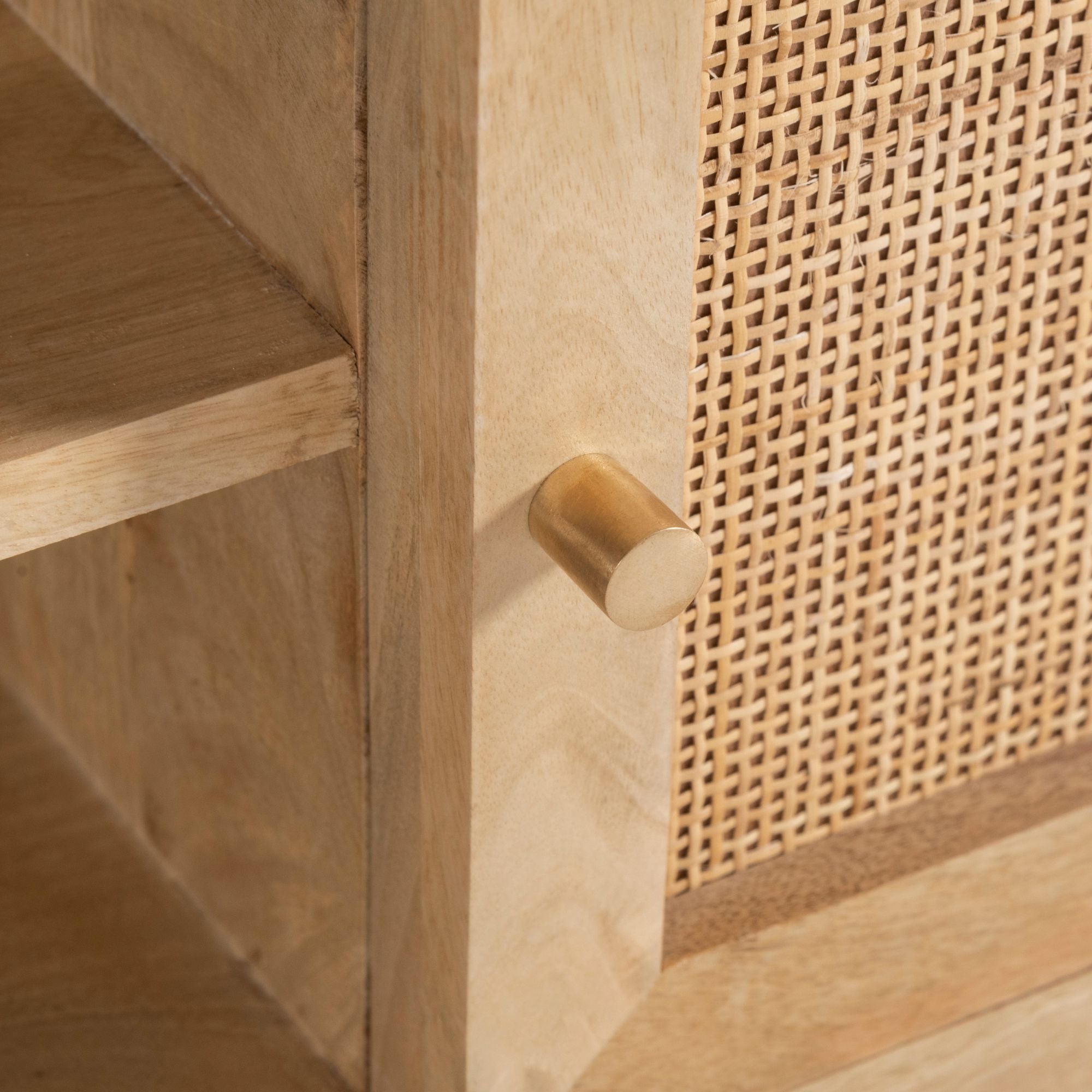 Olearia ETU Entertainment TV Unit 175cm Solid Mango Wood Rattan 2 Door Natural