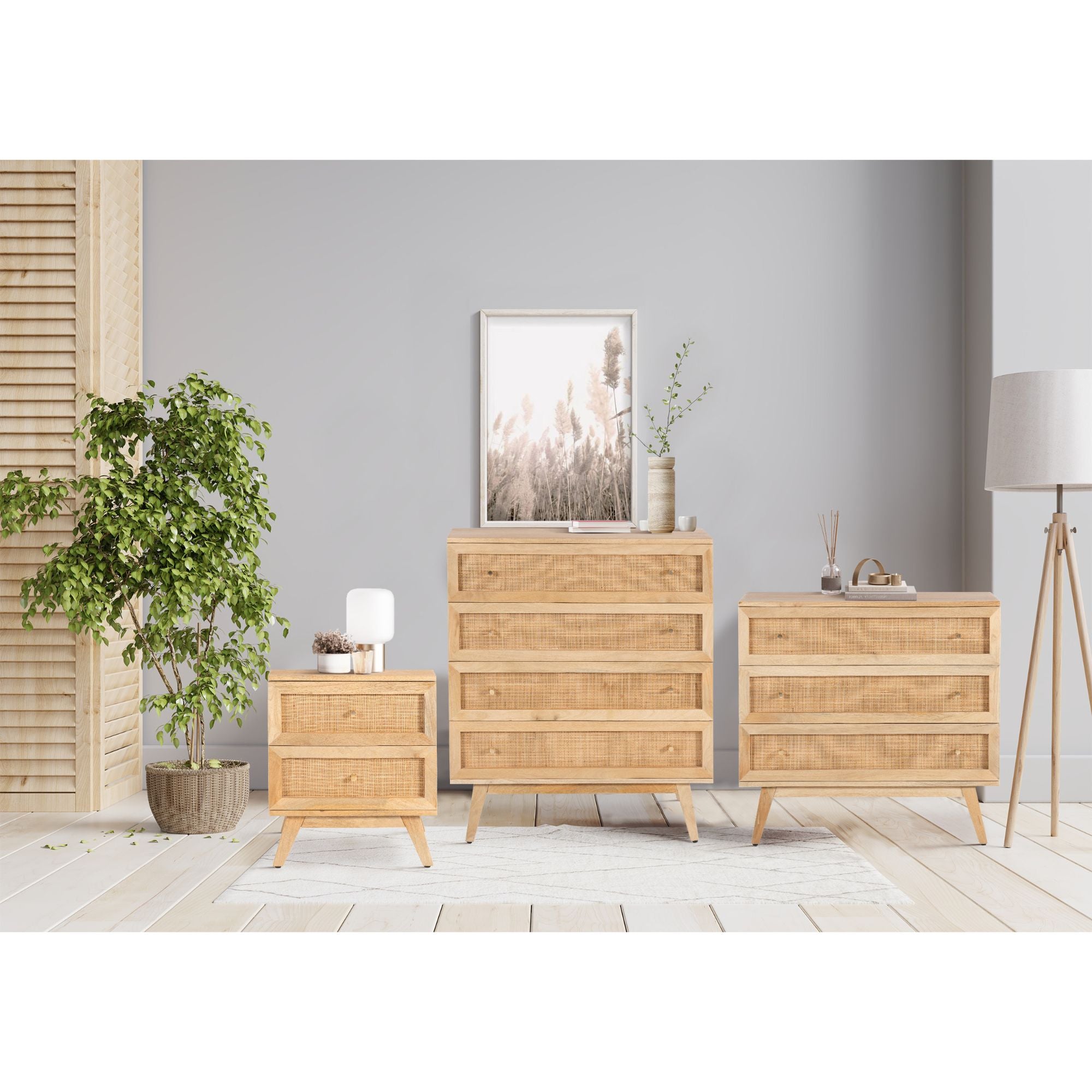 Olearia Storage Cabinet Buffet Chest of 4 Drawer Mango Wood Rattan Natural