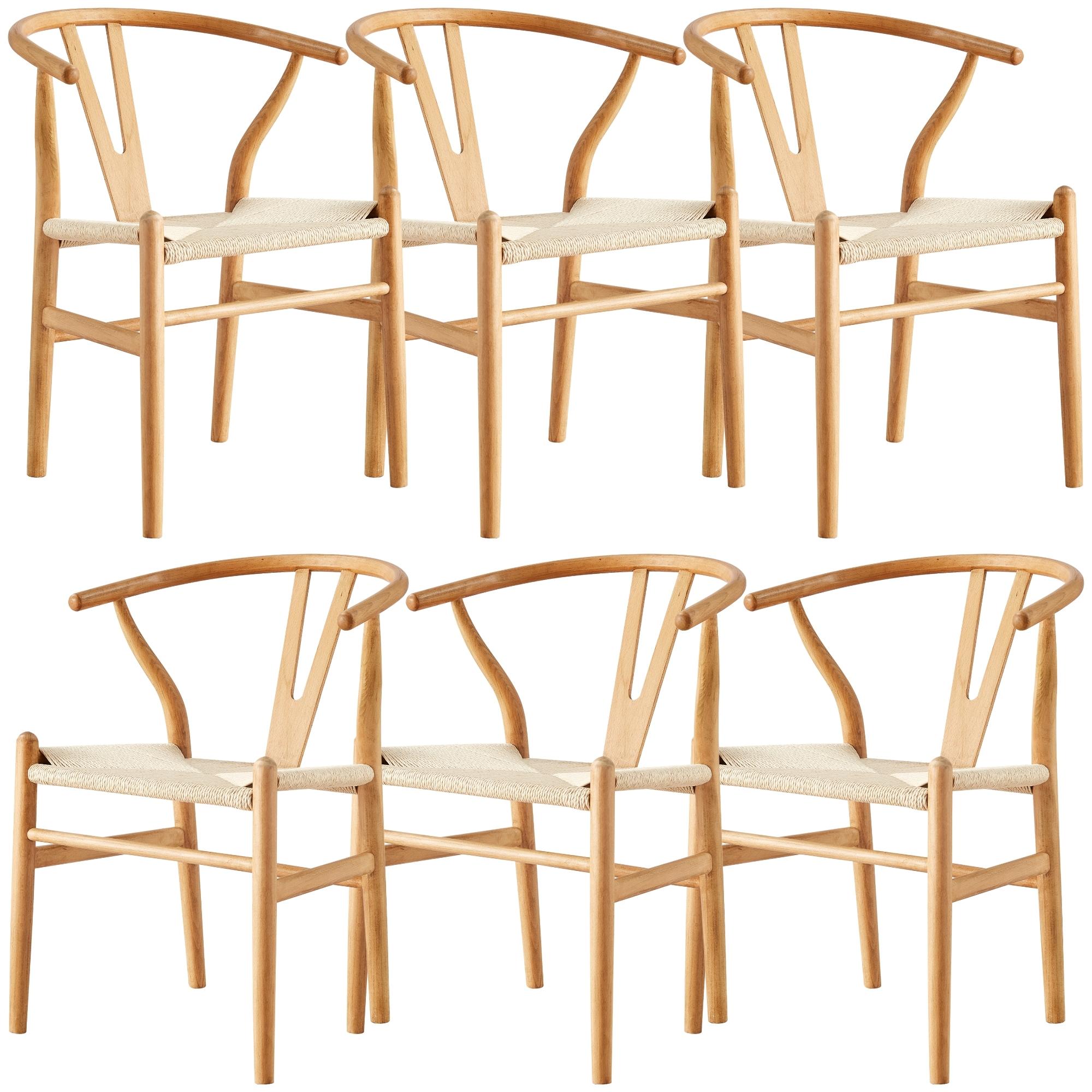 Anemone Set of 6 Wishbone Dining Chair Beech Timber Replica Hans Wenger Natural