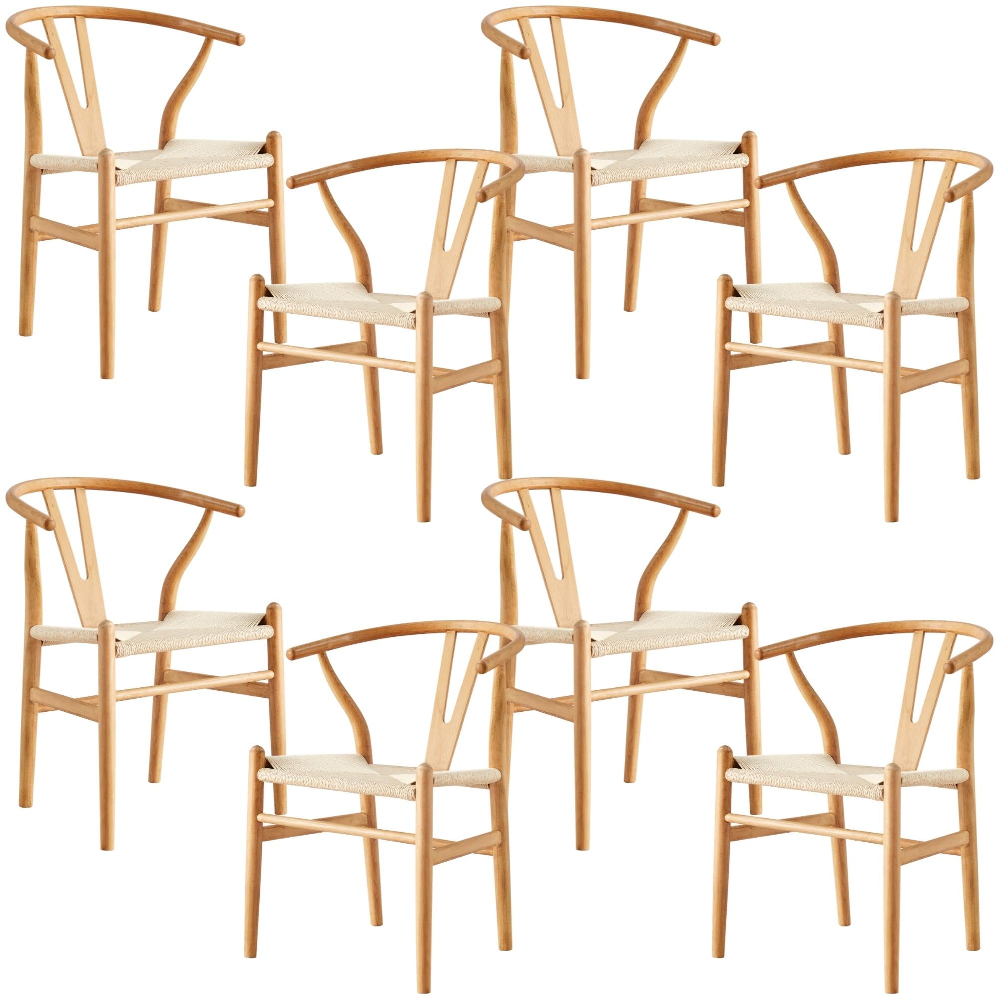 Anemone Set of 8 Wishbone Dining Chair Beech Timber Replica Hans Wenger Natural