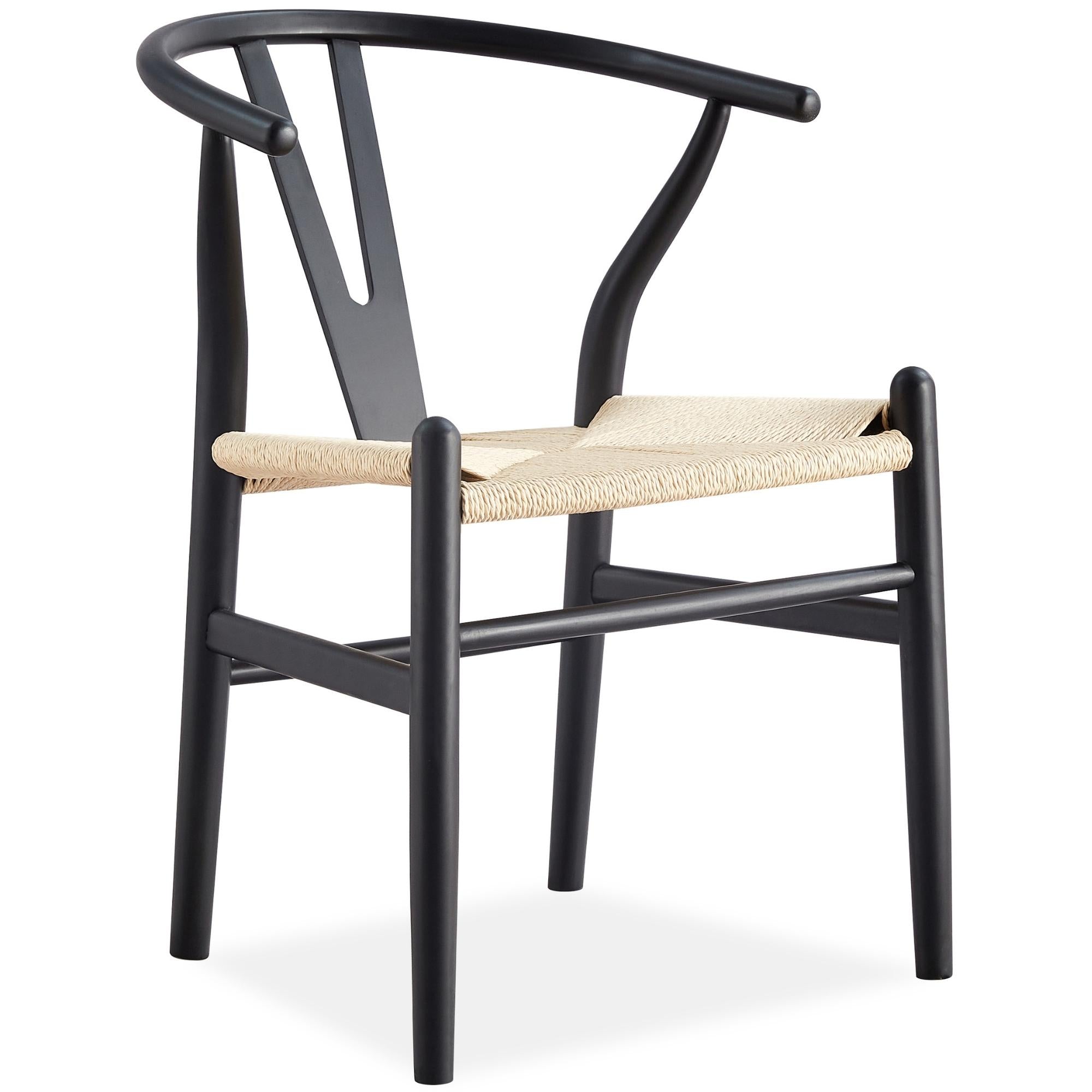 Anemone Set of 2 Wishbone Dining Chair Beech Timber Replica Hans Wenger - Black