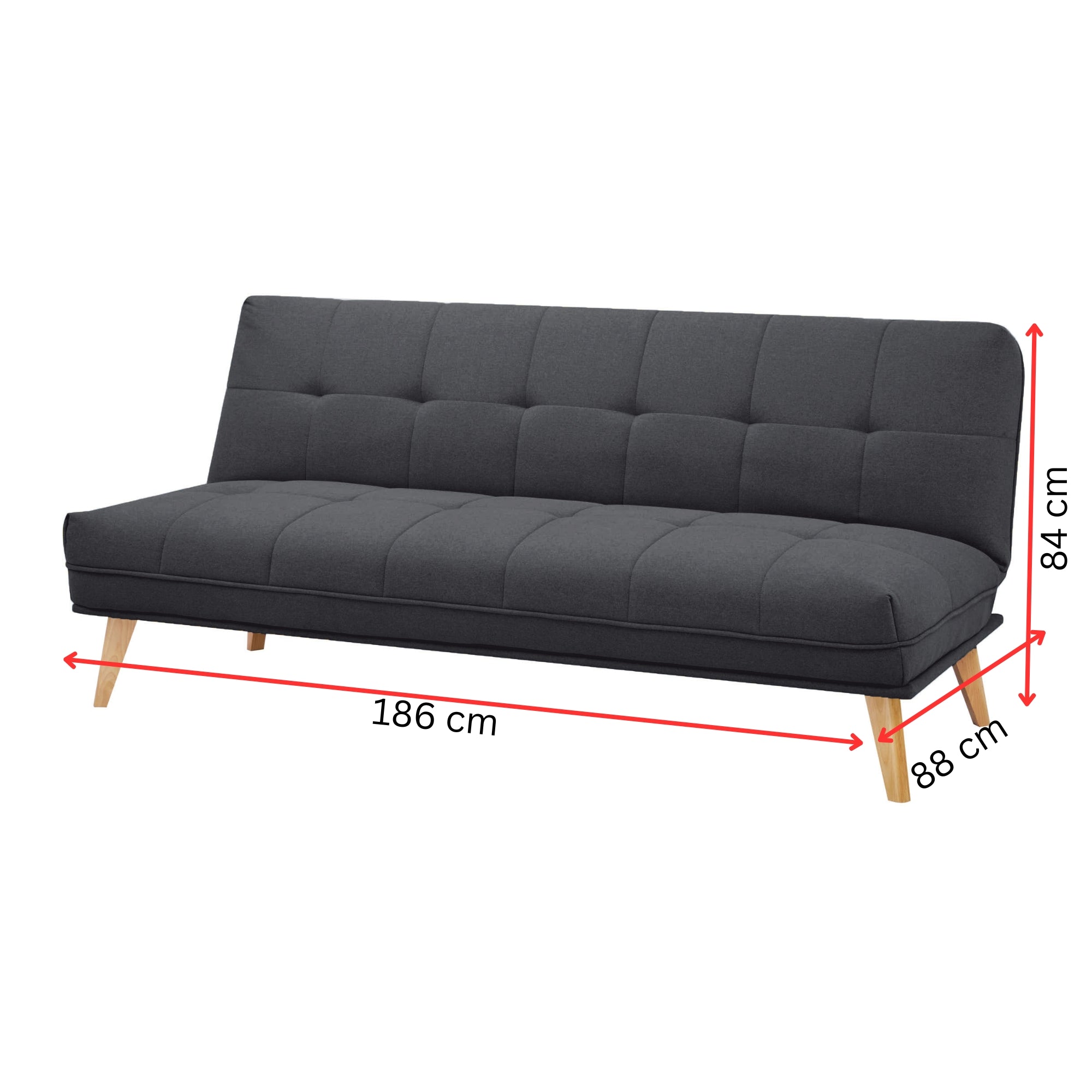 Jovie 3 Seater Sofa Queen Bed Fabric Uplholstered Lounge Couch - Dark Grey