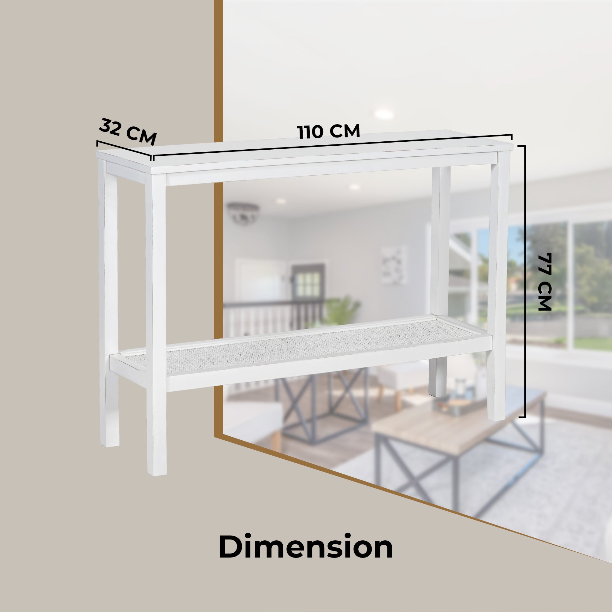 Jasmine Console Hallway Entry Table 110cm Mindi Timber Wood Rattan - White