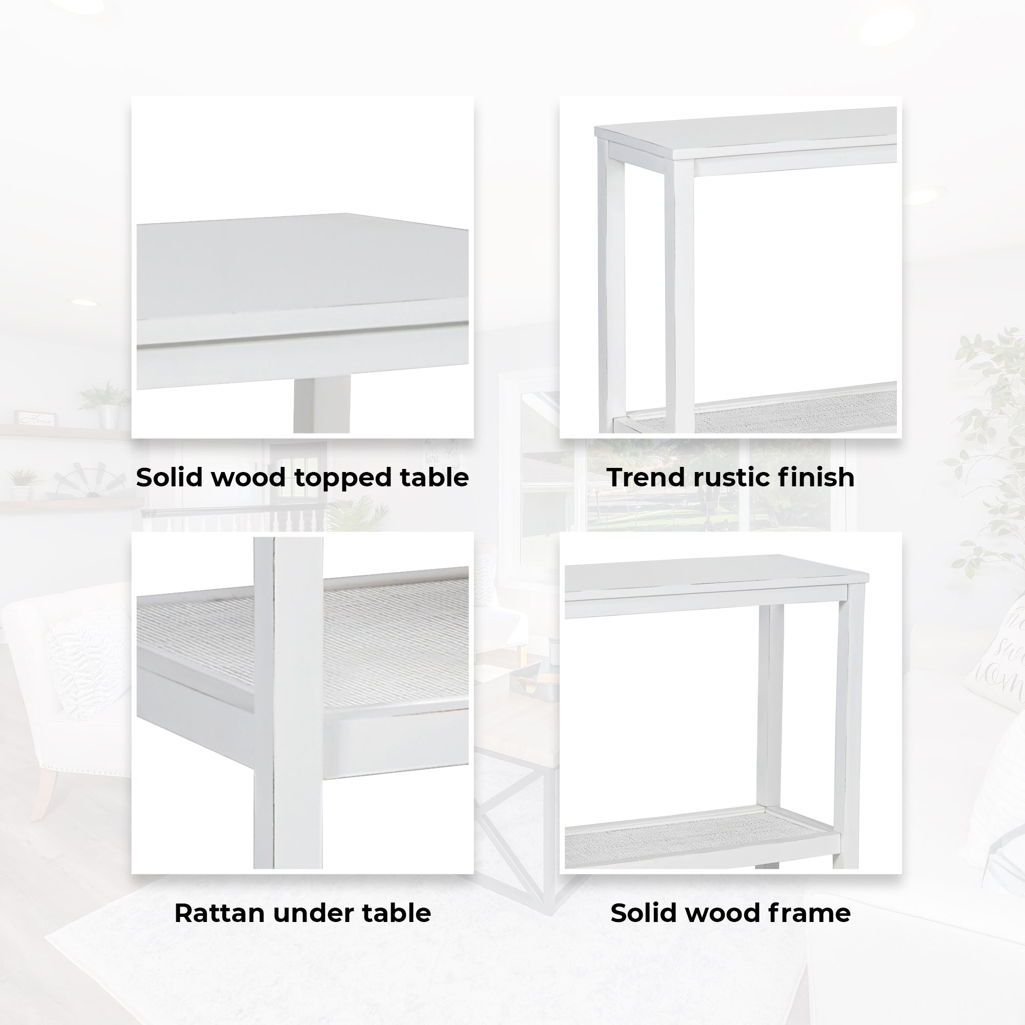 Jasmine Console Hallway Entry Table 110cm Mindi Timber Wood Rattan - White