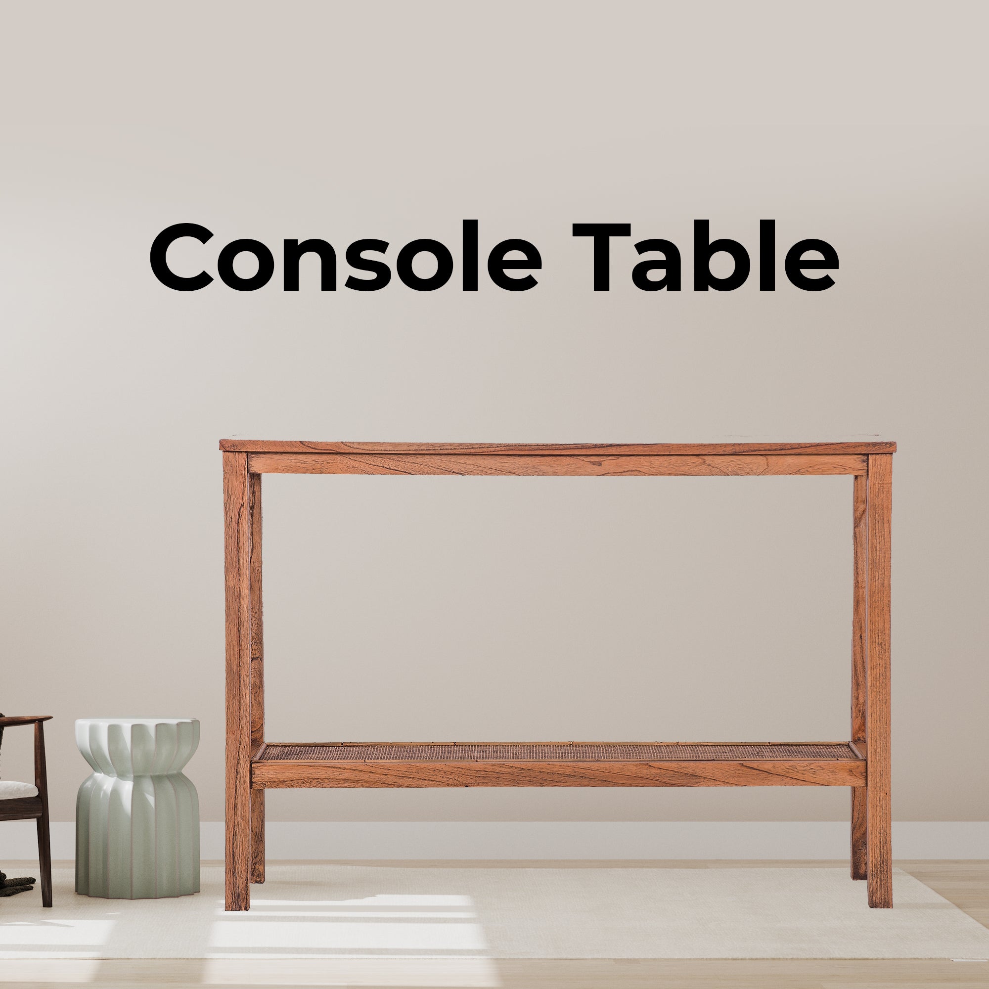 Jasmine Console Hallway Entry Table 110cm Mindi Timber Wood Rattan - Brown