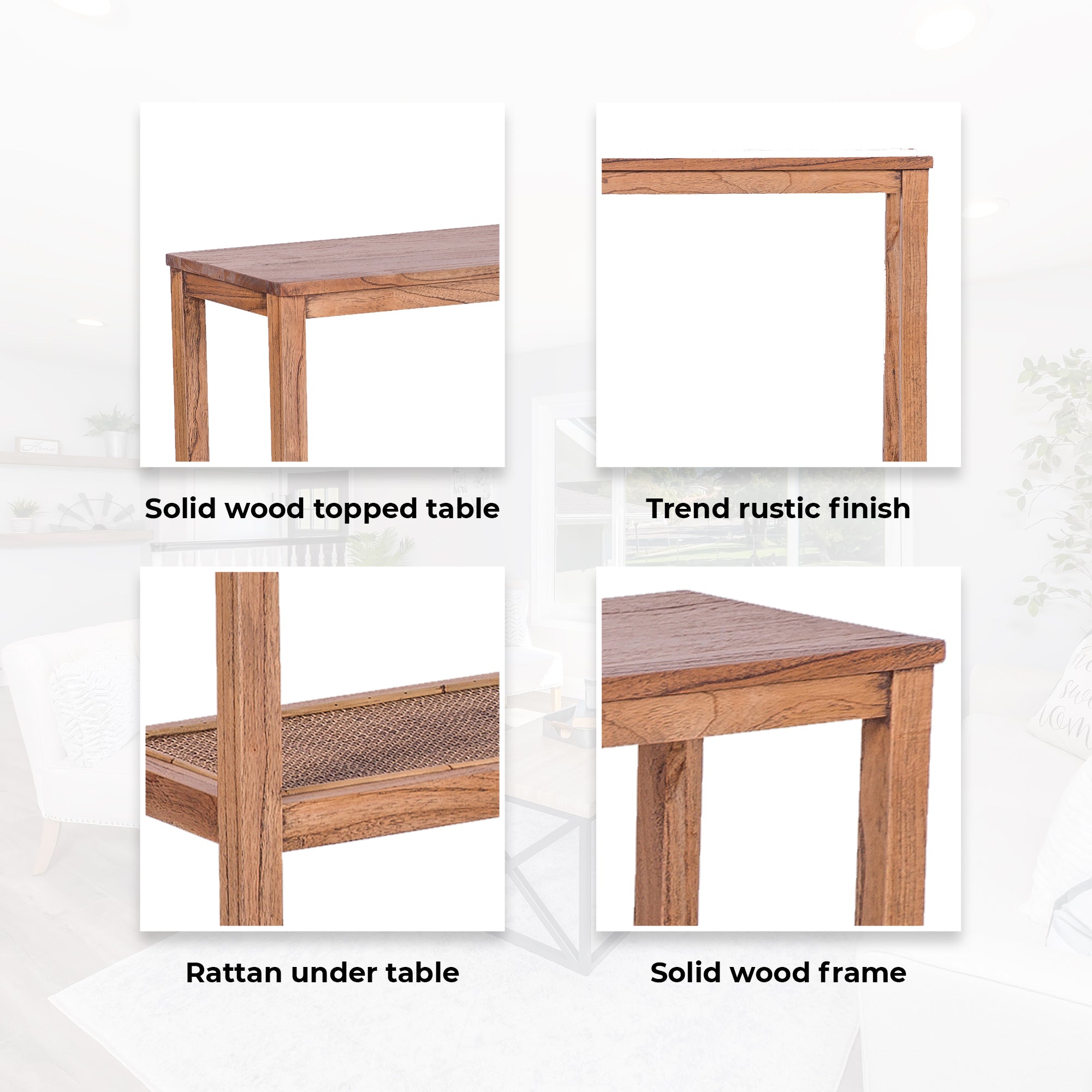 Jasmine Console Hallway Entry Table 110cm Mindi Timber Wood Rattan - Brown