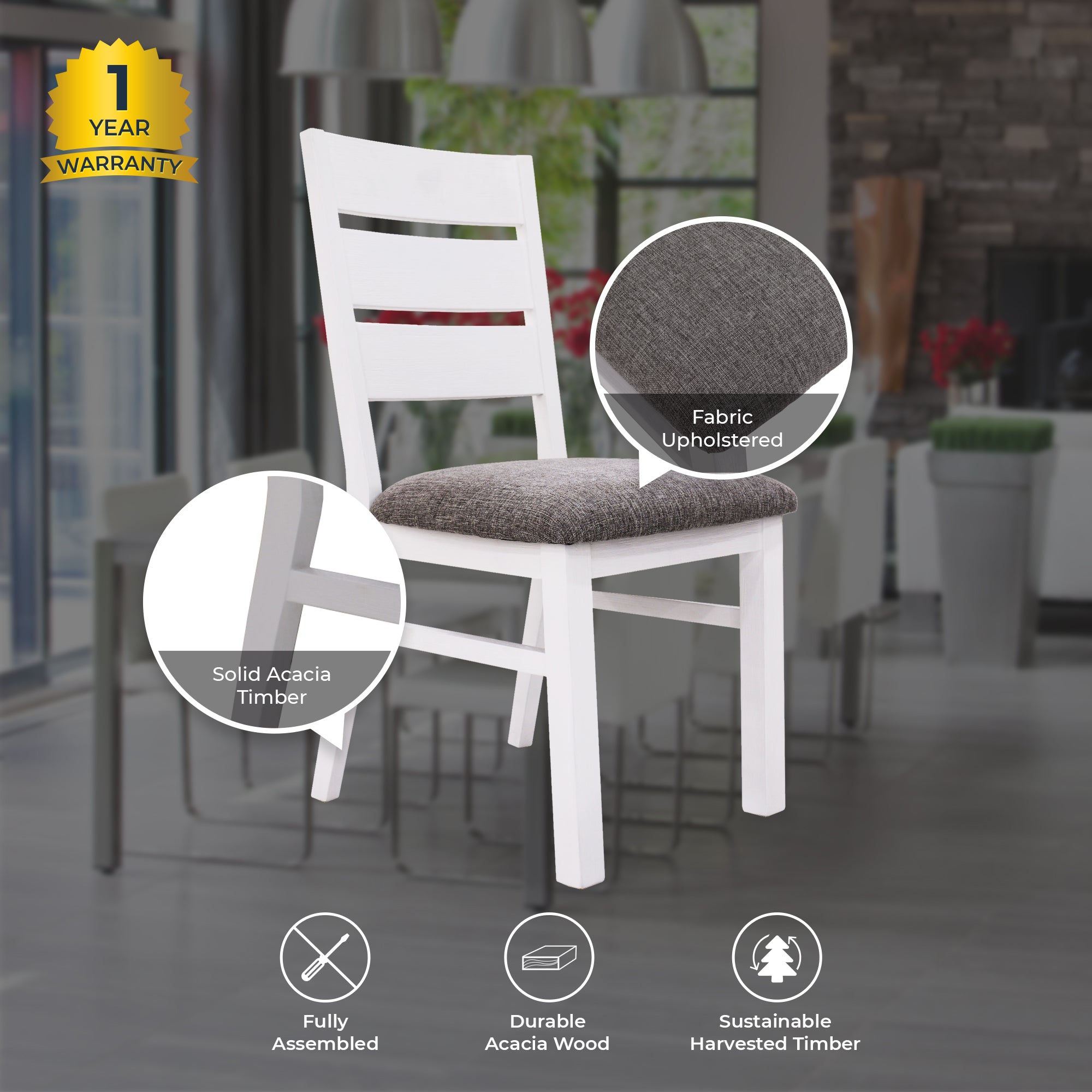 Orville Dining Chair Set of 2 Solid Acacia Wood Dining Furniture - Multi Color