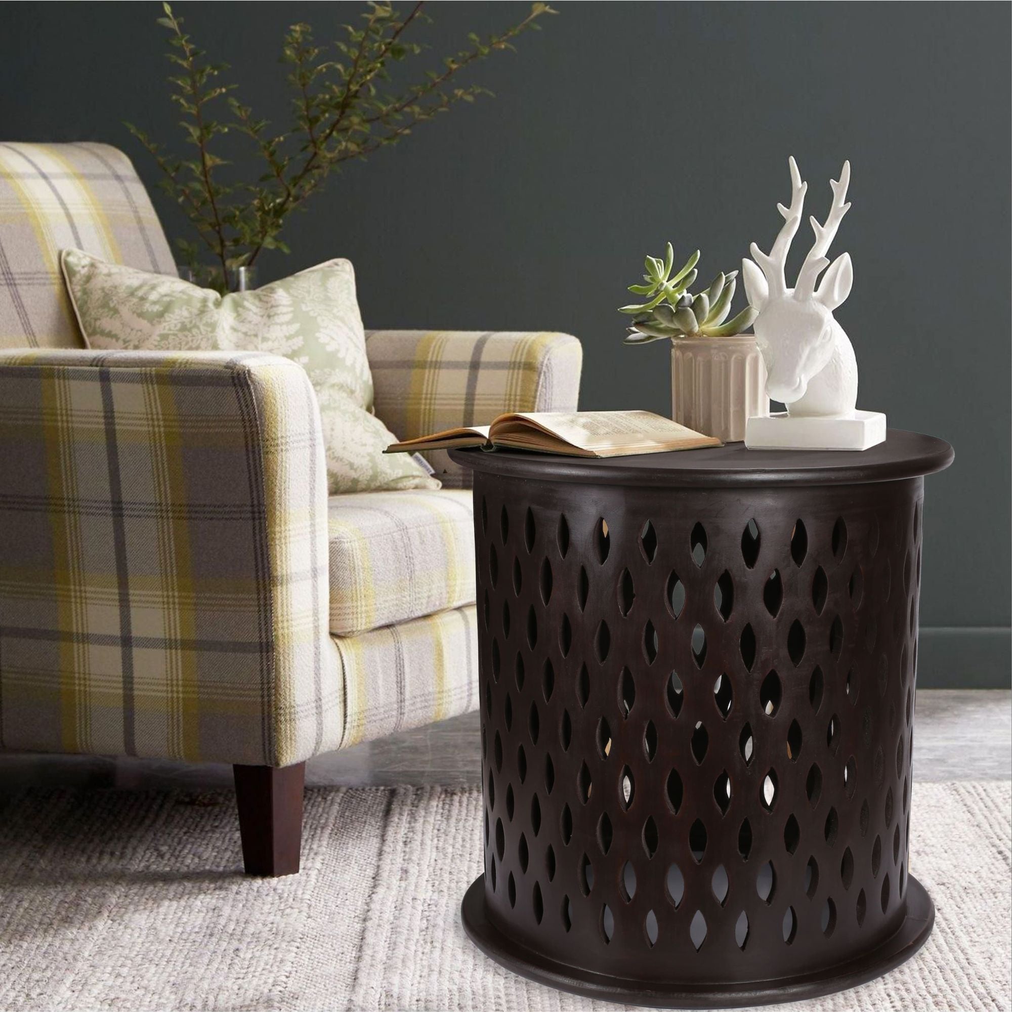 Pansy Wooden Round 50cm Side Table Sofa End Tables - Brown