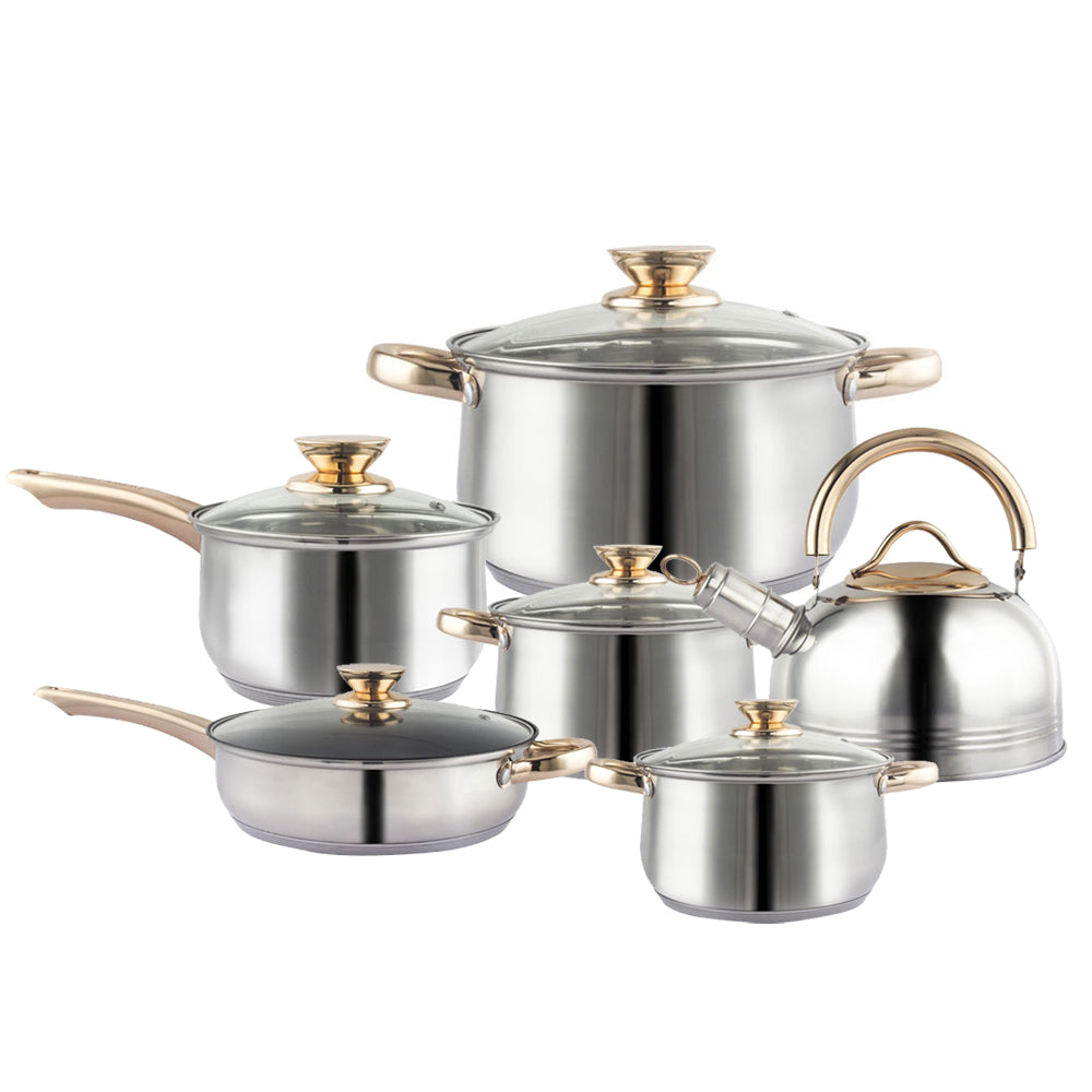 12Piece Cookware Set Kitchen Stainless Steel Stock Pot Pan Sets Saucepan Casserole kettle