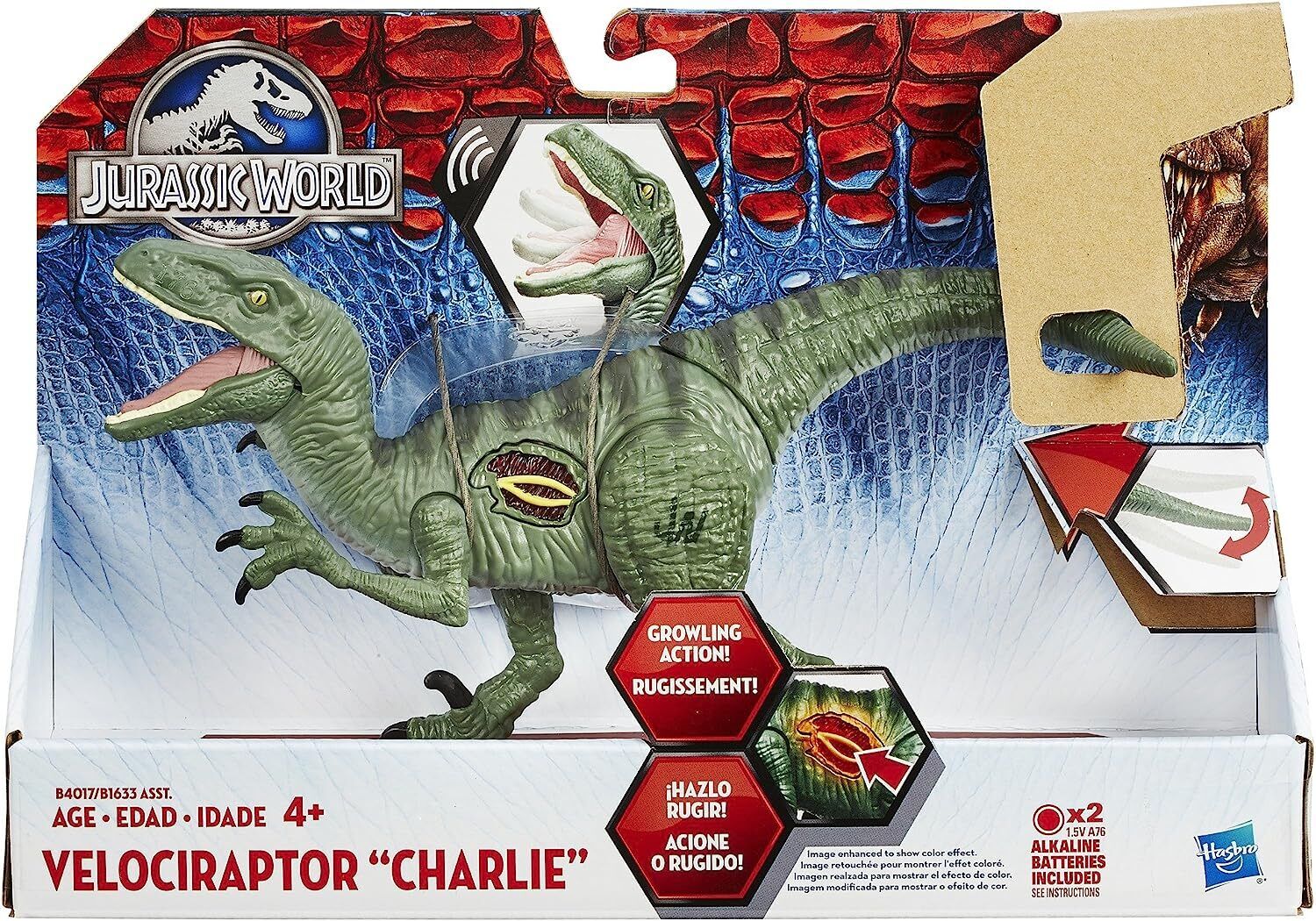 Hasbro Jurassic World Growler Velociraptor โCharlieโ With Sound and Lights 4+