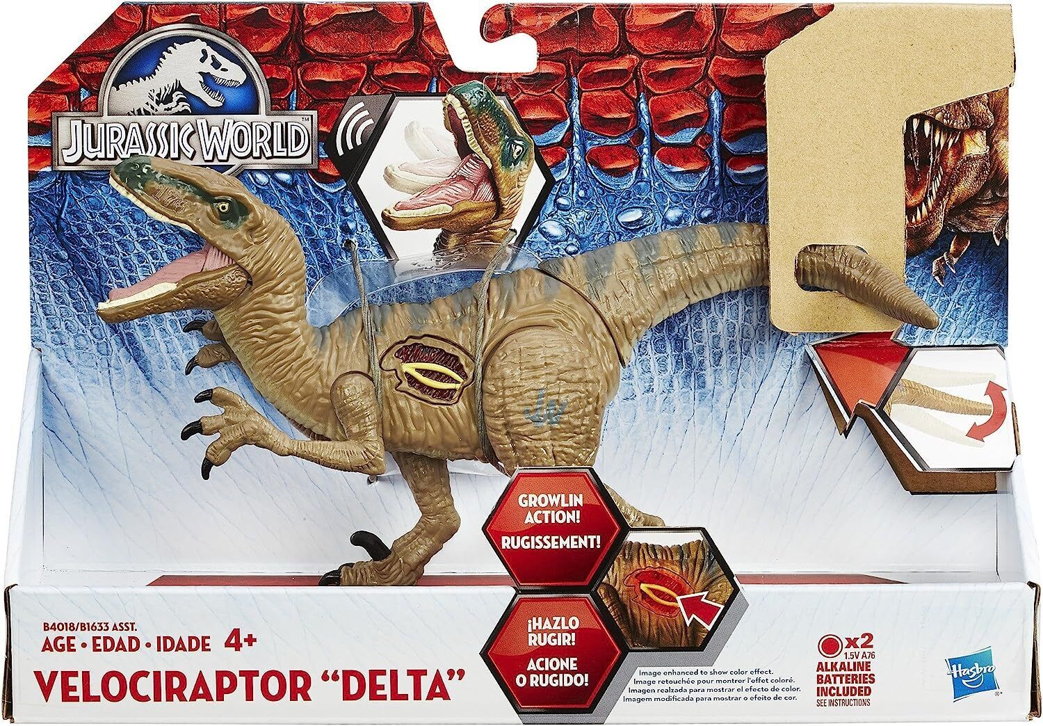 Hasbro Jurassic World Growler Velociraptor โDeltaโ with Lights and Sound 4+