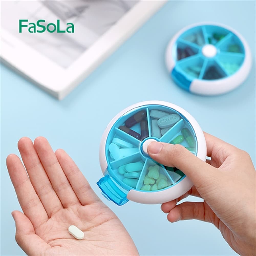 Fasola Rotating Seven-compartment Pill Box* Blue 9*2.5cm