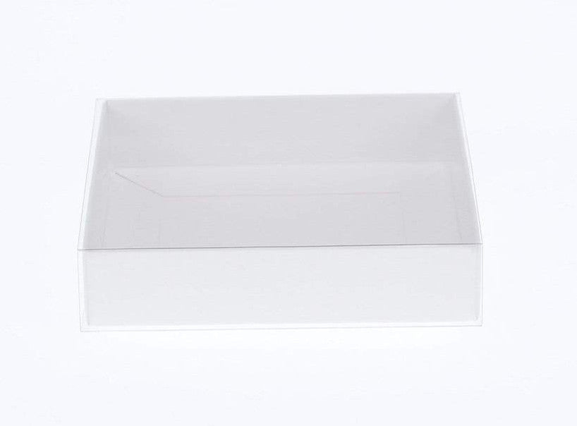 10 Pack of White Card Box - Clear Slide On Lid - 17 x 25 x 5cm - Large Beauty Product Gift Giving Hamper Tray Merch Fashion Cake Sweets Xmas