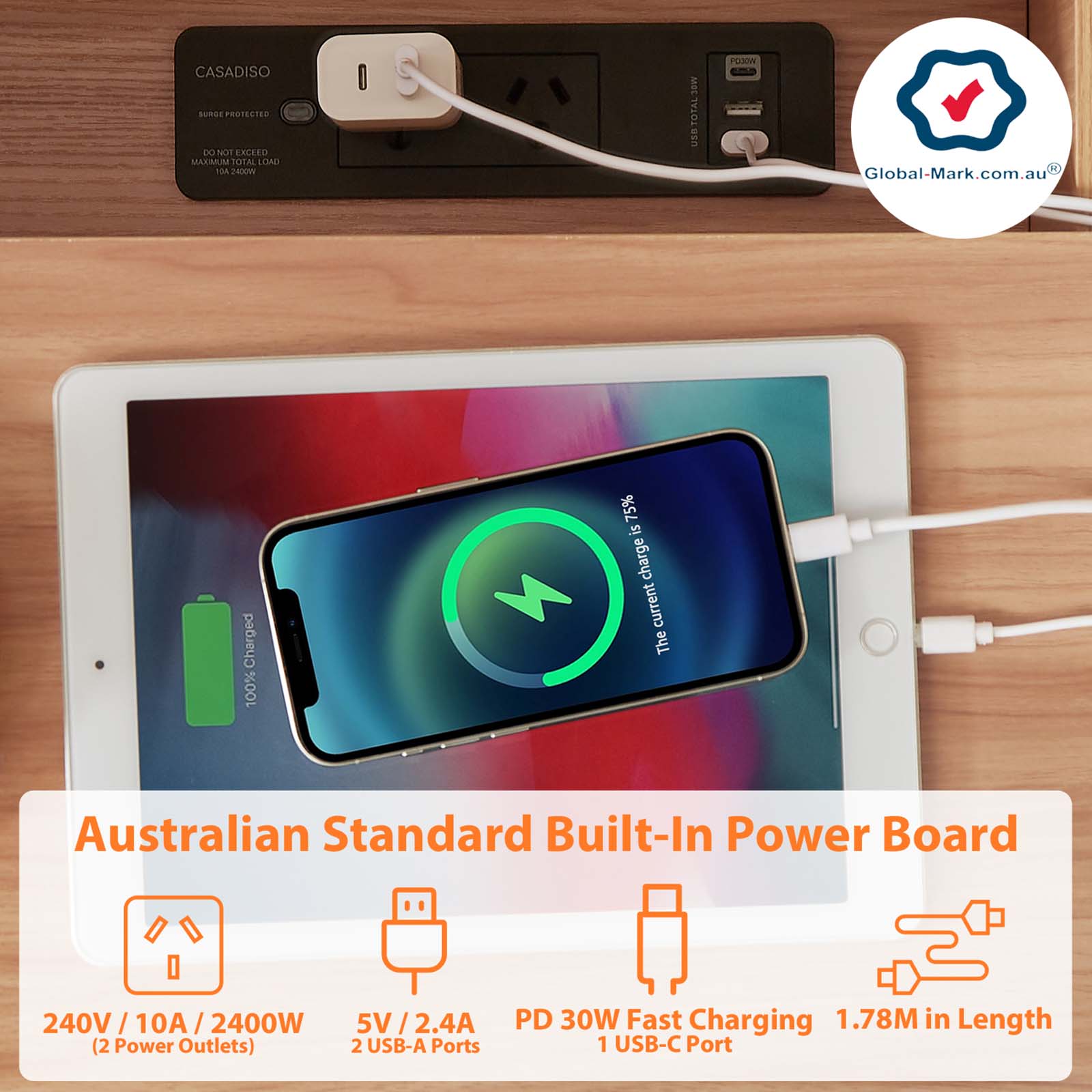 Casadiso Bedside Table with Integrated Powerboard & USB Ports(Casadiso Furud Pro