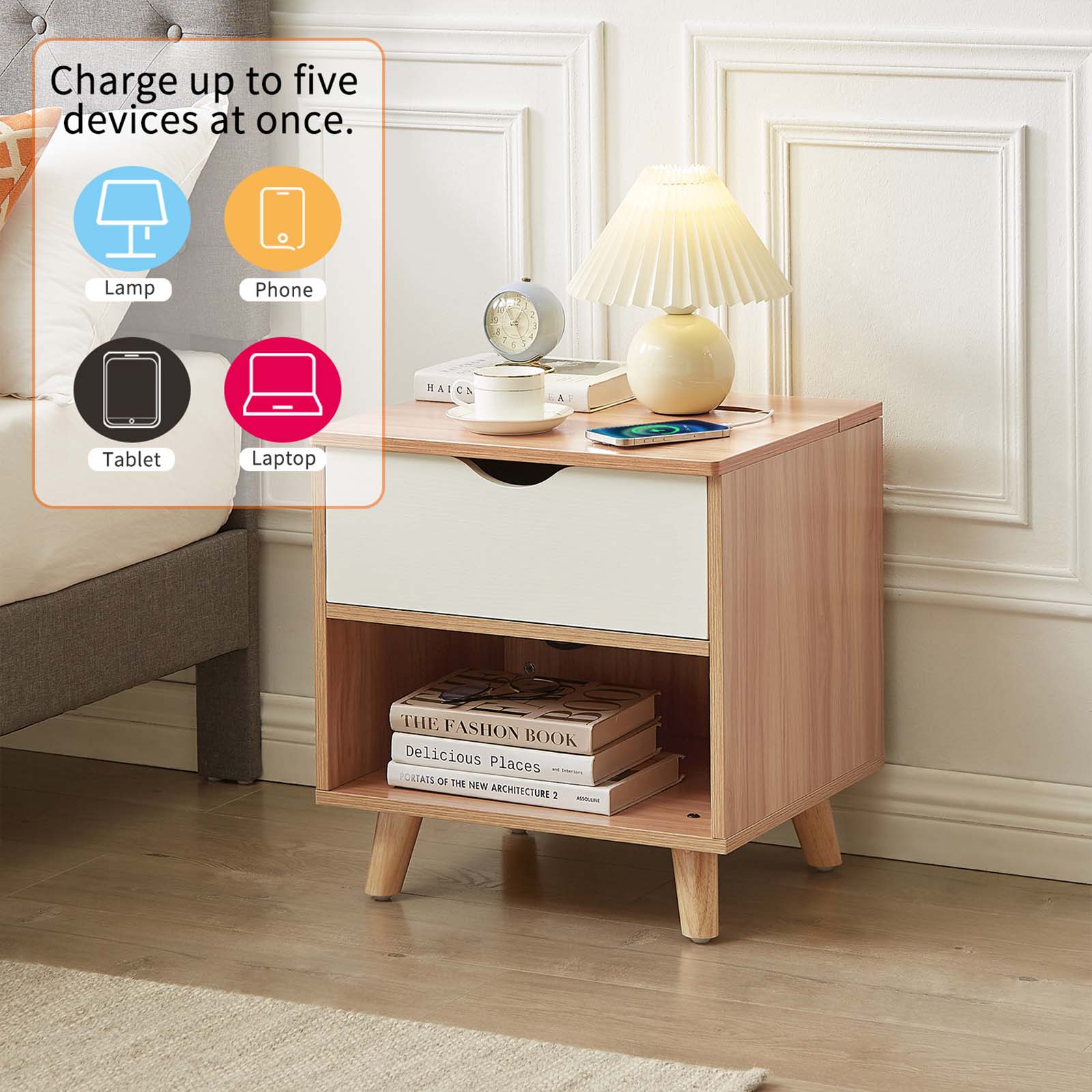 Casadiso Bedside Table with Integrated Powerboard & USB Ports(Casadiso Furud Pro